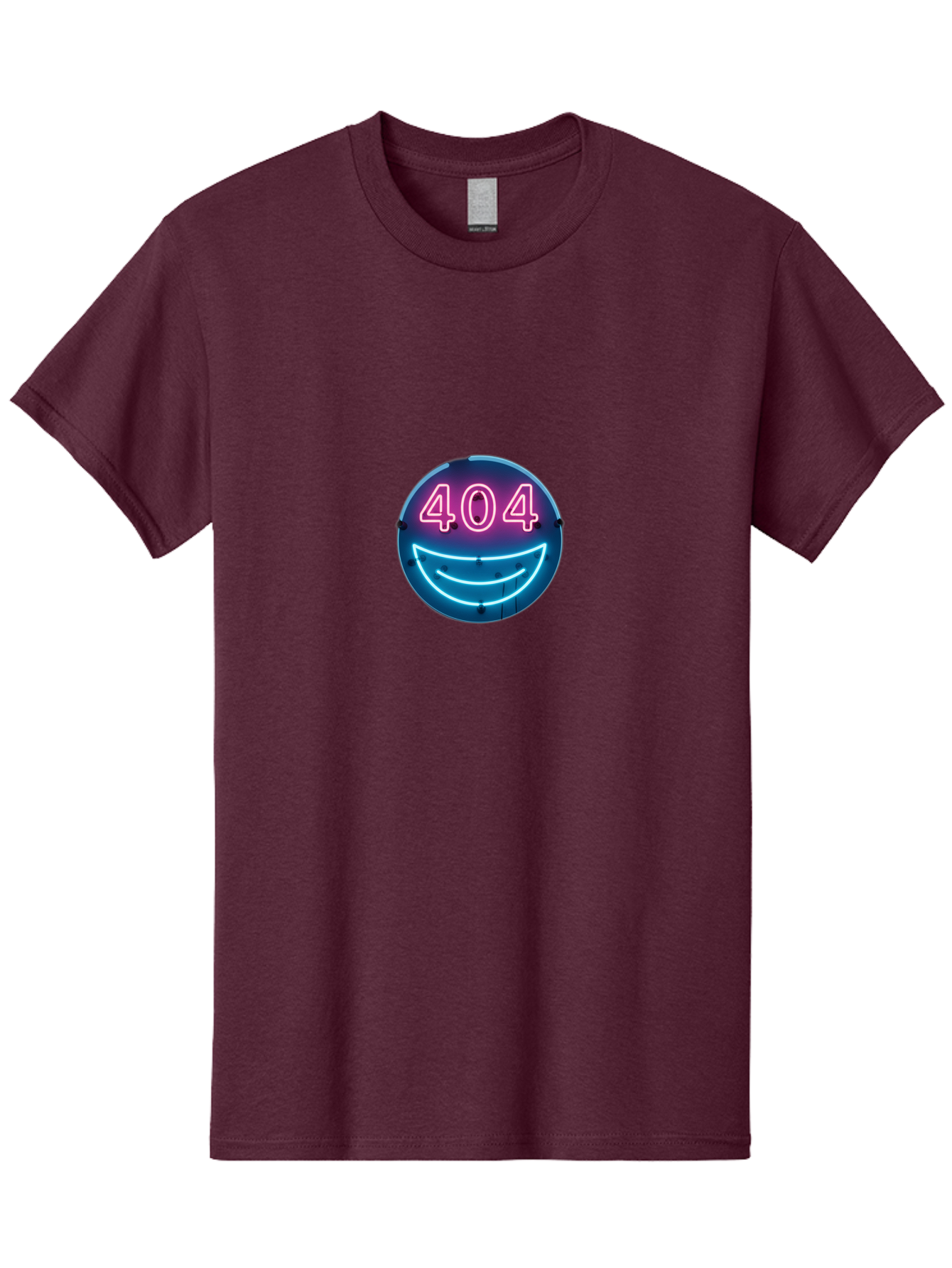 404-Smile Men'S Graphic Tee, 100% Cotton, Comfortable Casual Summer Wear, Machine Washable, Neon Smiley Face, 404 Error Message, Error Page, Pink Neon Numbers, Blue Neon Smile, Funny Error, Website Error, Glitch, Tech Humor, Cyber Smile, Baa109 29