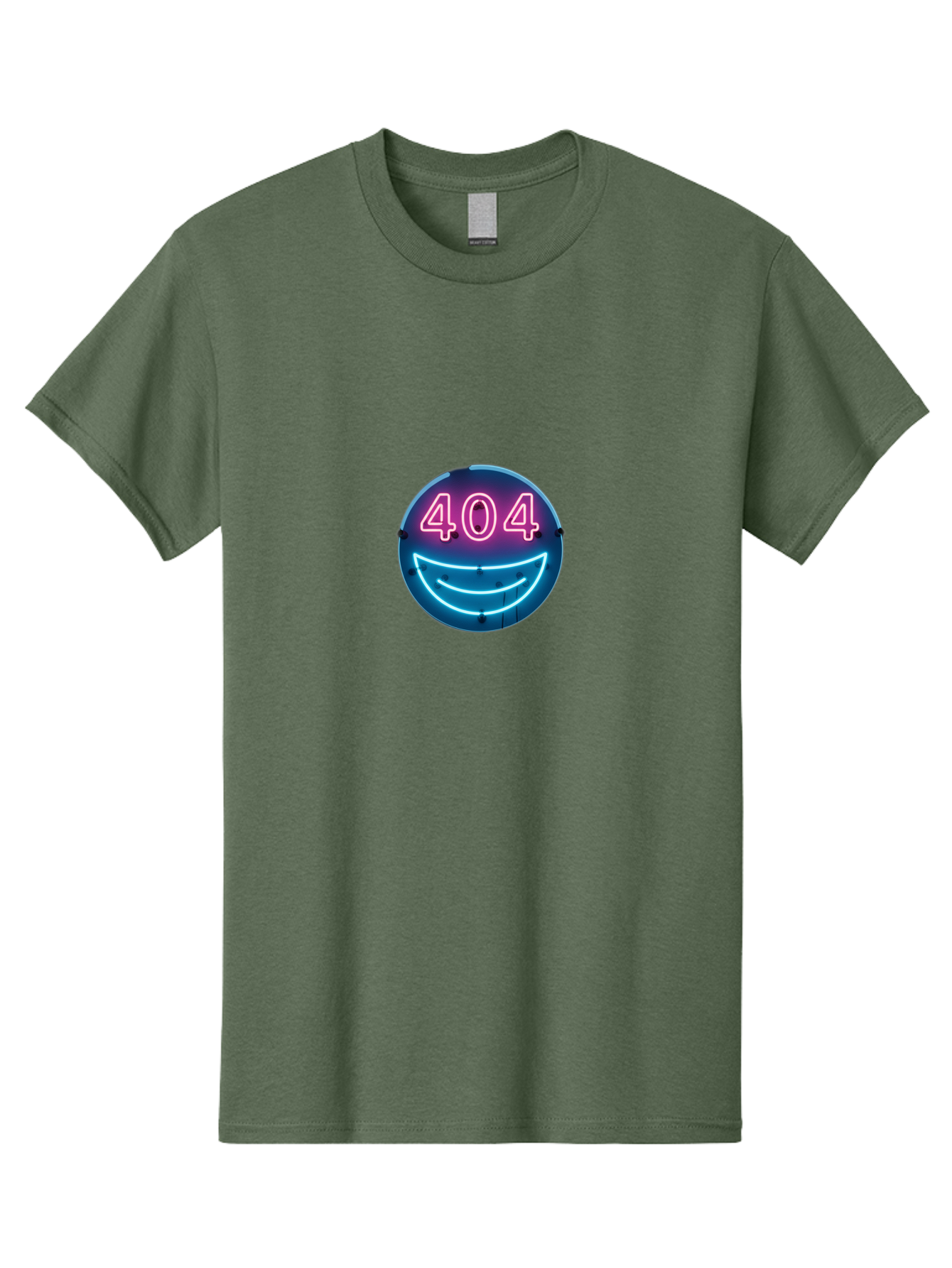 404-Smile Men'S Graphic Tee, 100% Cotton, Comfortable Casual Summer Wear, Machine Washable, Neon Smiley Face, 404 Error Message, Error Page, Pink Neon Numbers, Blue Neon Smile, Funny Error, Website Error, Glitch, Tech Humor, Cyber Smile, Baa109 5