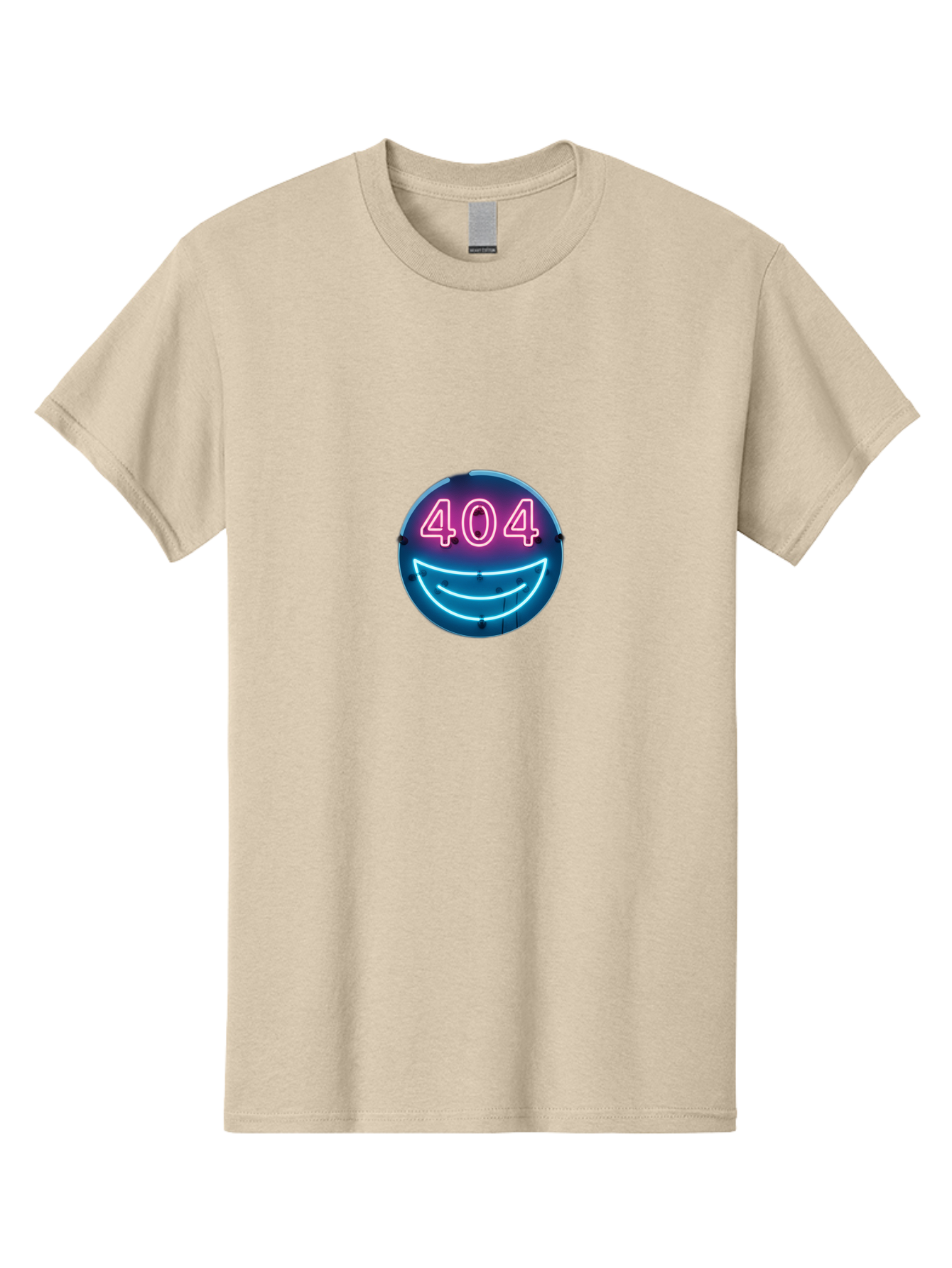 404-Smile Men'S Graphic Tee, 100% Cotton, Comfortable Casual Summer Wear, Machine Washable, Neon Smiley Face, 404 Error Message, Error Page, Pink Neon Numbers, Blue Neon Smile, Funny Error, Website Error, Glitch, Tech Humor, Cyber Smile, Baa109 21