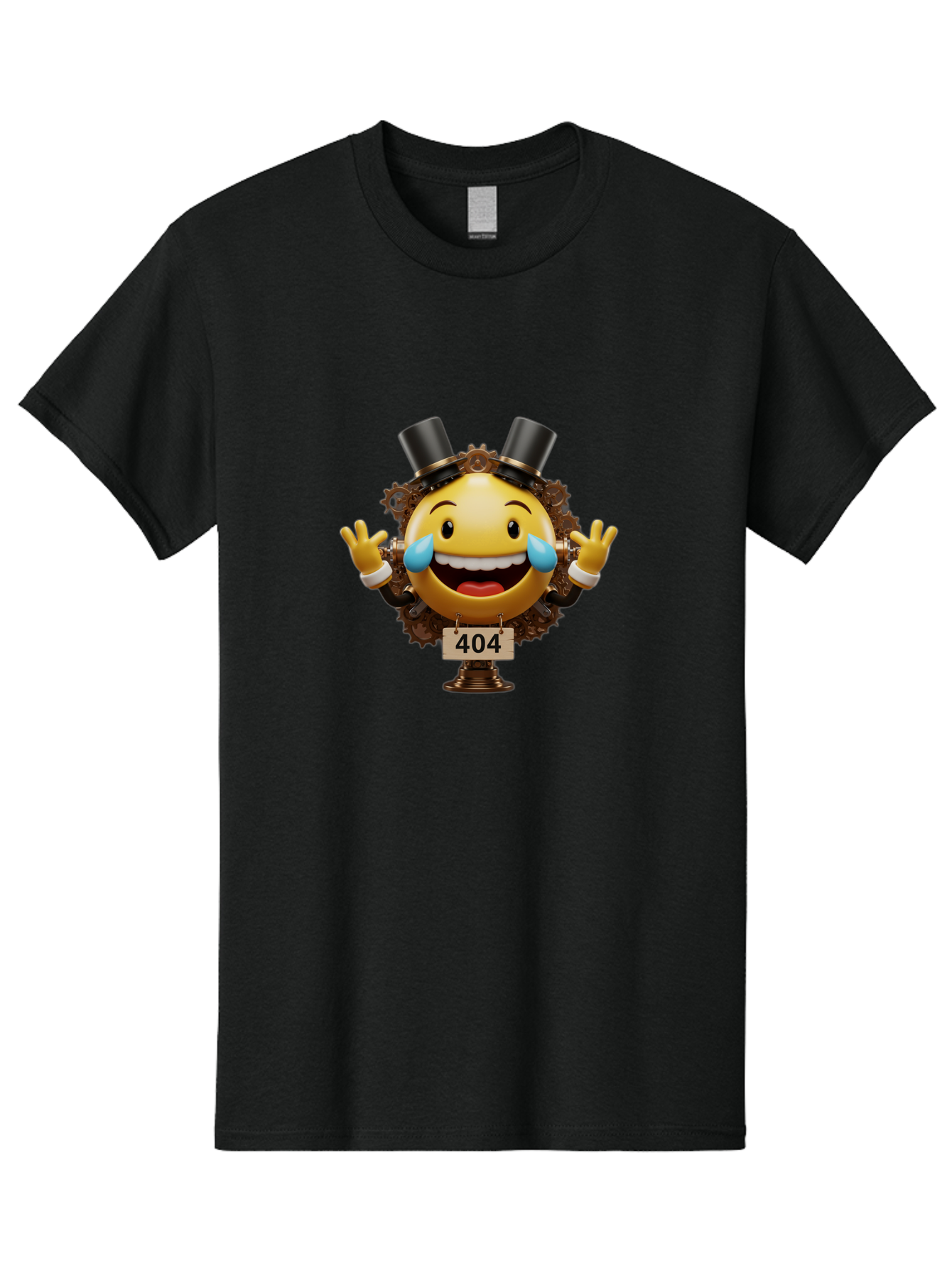 404-Steampunk-Emoji Men'S Graphic Tee, 100% Cotton, Comfortable Casual Summer Wear, Machine Washable, Steampunk Emoji, Laughing Crying Face, 404 Error Page, Steam Engine Gears, Top Hats, Quirky Design, Comical Illustration, Humorous Art, Baa110 29