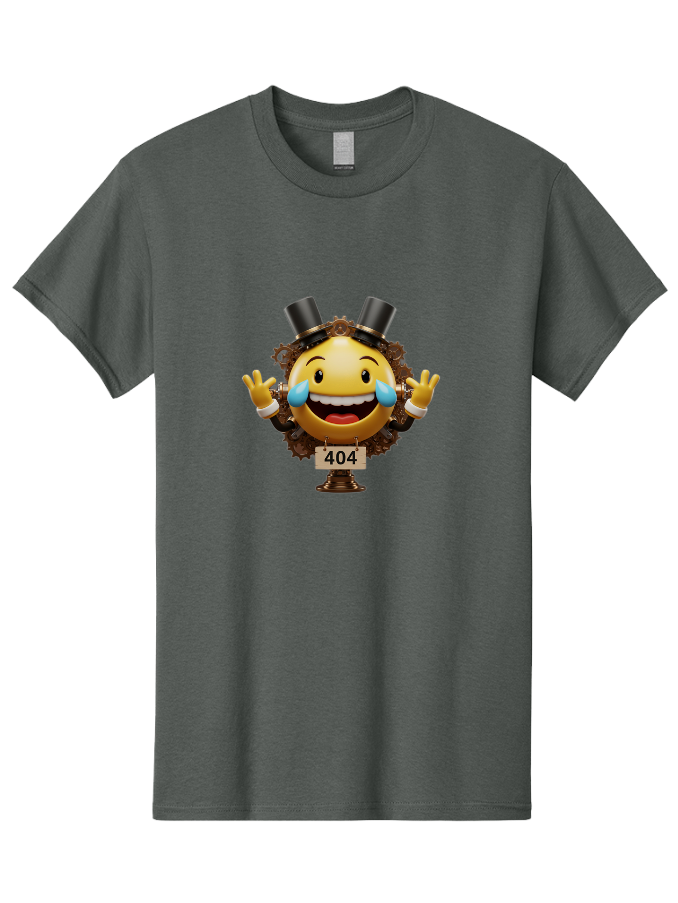 404-Steampunk-Emoji Men'S Graphic Tee, 100% Cotton, Comfortable Casual Summer Wear, Machine Washable, Steampunk Emoji, Laughing Crying Face, 404 Error Page, Steam Engine Gears, Top Hats, Quirky Design, Comical Illustration, Humorous Art, Baa110 11