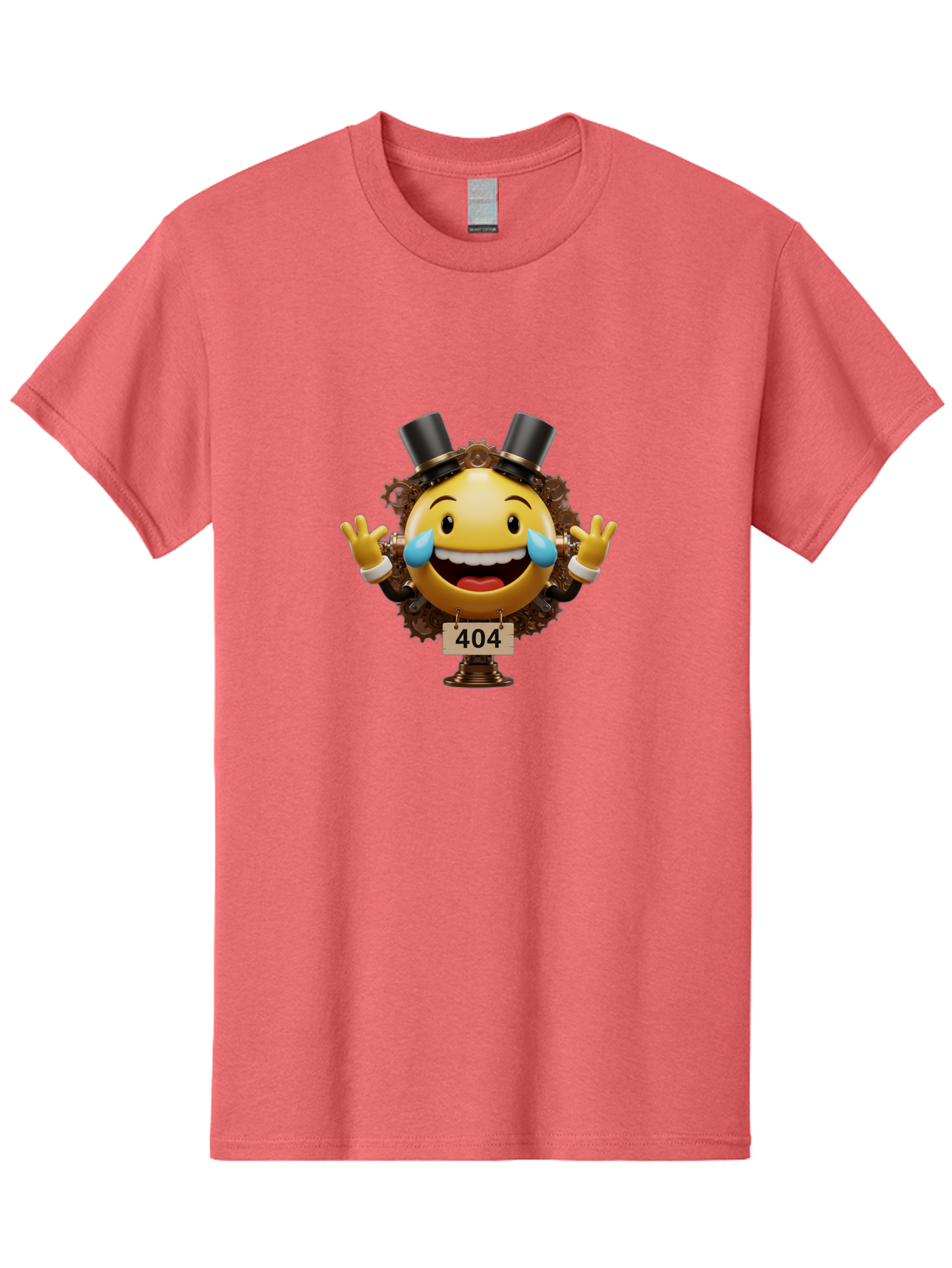 404-Steampunk-Emoji Men'S Graphic Tee, 100% Cotton, Comfortable Casual Summer Wear, Machine Washable, Steampunk Emoji, Laughing Crying Face, 404 Error Page, Steam Engine Gears, Top Hats, Quirky Design, Comical Illustration, Humorous Art, Baa110 23