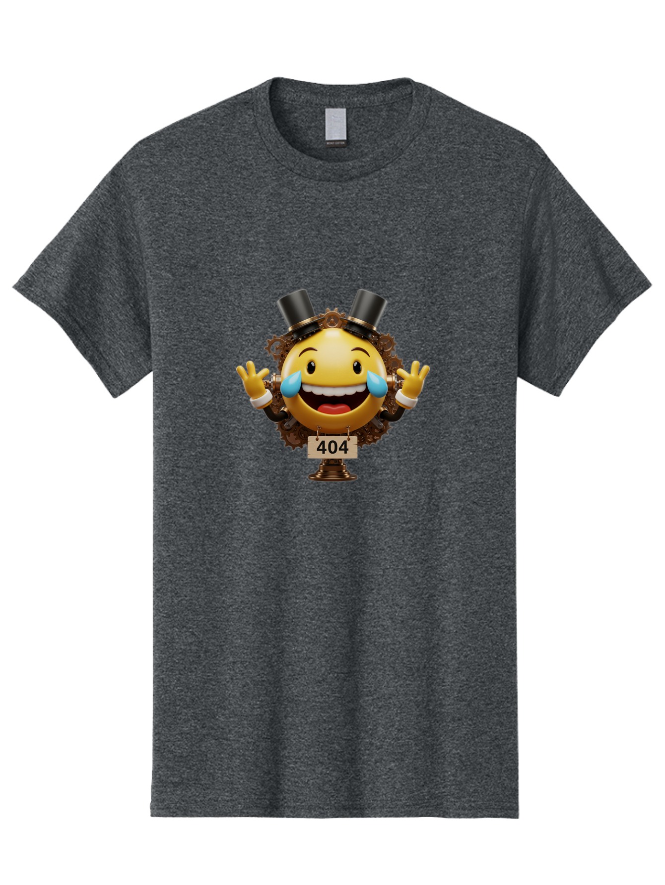 404-Steampunk-Emoji Men'S Graphic Tee, 100% Cotton, Comfortable Casual Summer Wear, Machine Washable, Steampunk Emoji, Laughing Crying Face, 404 Error Page, Steam Engine Gears, Top Hats, Quirky Design, Comical Illustration, Humorous Art, Baa110 3