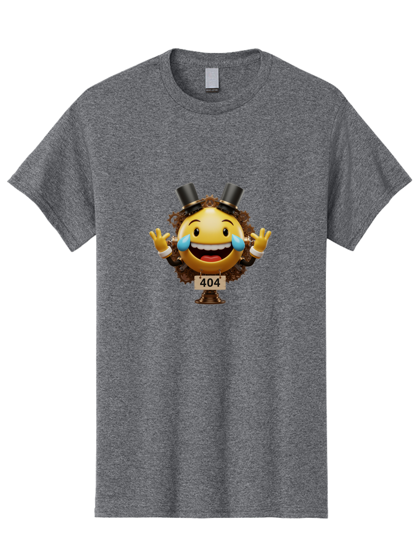 404-Steampunk-Emoji Men'S Graphic Tee, 100% Cotton, Comfortable Casual Summer Wear, Machine Washable, Steampunk Emoji, Laughing Crying Face, 404 Error Page, Steam Engine Gears, Top Hats, Quirky Design, Comical Illustration, Humorous Art, Baa110 25