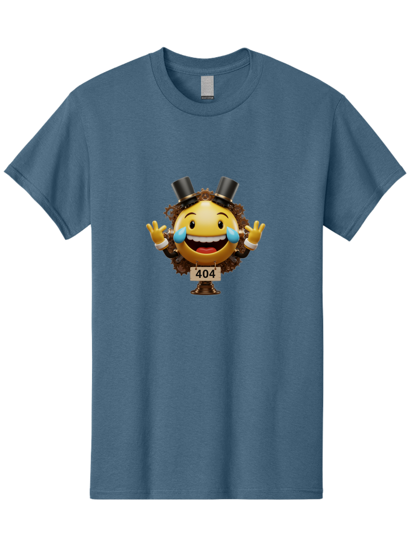 404-Steampunk-Emoji Men'S Graphic Tee, 100% Cotton, Comfortable Casual Summer Wear, Machine Washable, Steampunk Emoji, Laughing Crying Face, 404 Error Page, Steam Engine Gears, Top Hats, Quirky Design, Comical Illustration, Humorous Art, Baa110 1