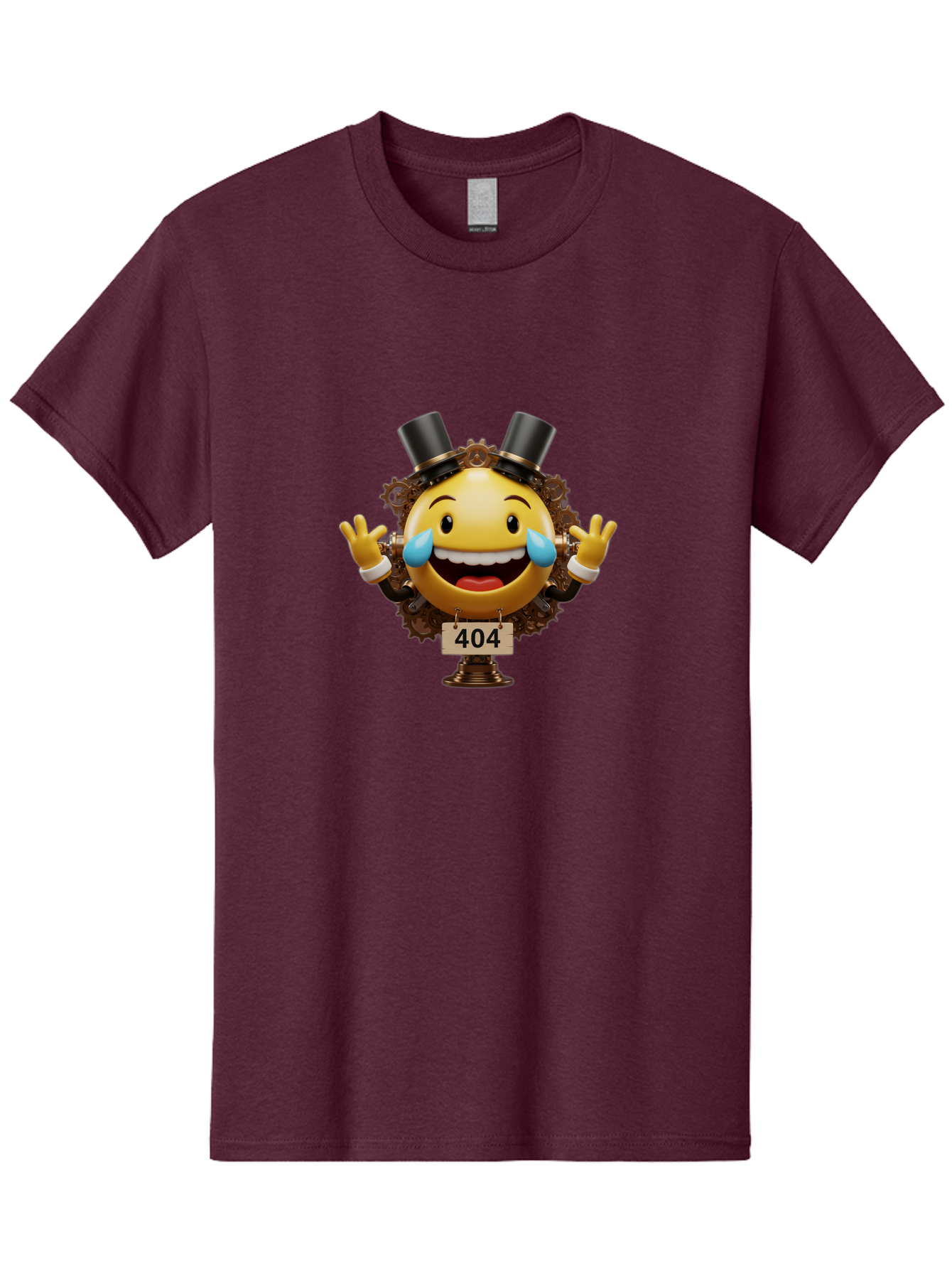 404-Steampunk-Emoji Men'S Graphic Tee, 100% Cotton, Comfortable Casual Summer Wear, Machine Washable, Steampunk Emoji, Laughing Crying Face, 404 Error Page, Steam Engine Gears, Top Hats, Quirky Design, Comical Illustration, Humorous Art, Baa110 7