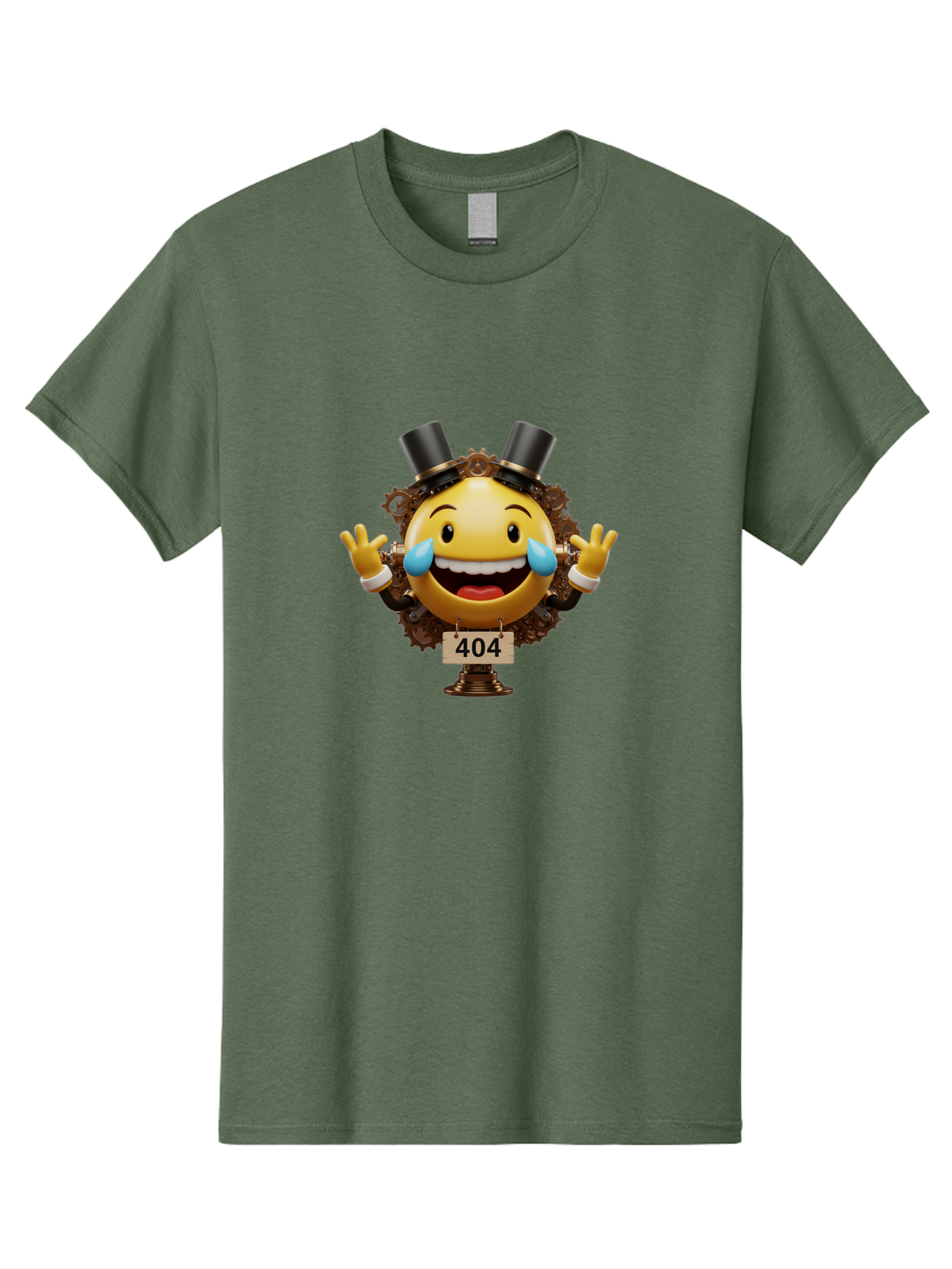 404-Steampunk-Emoji Men'S Graphic Tee, 100% Cotton, Comfortable Casual Summer Wear, Machine Washable, Steampunk Emoji, Laughing Crying Face, 404 Error Page, Steam Engine Gears, Top Hats, Quirky Design, Comical Illustration, Humorous Art, Baa110 5