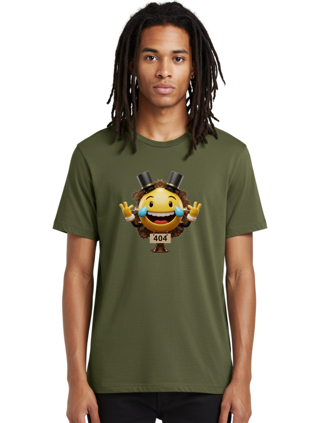 404-Steampunk-Emoji Men'S Graphic Tee, 100% Cotton, Comfortable Casual Summer Wear, Machine Washable, Steampunk Emoji, Laughing Crying Face, 404 Error Page, Steam Engine Gears, Top Hats, Quirky Design, Comical Illustration, Humorous Art, Baa110 6
