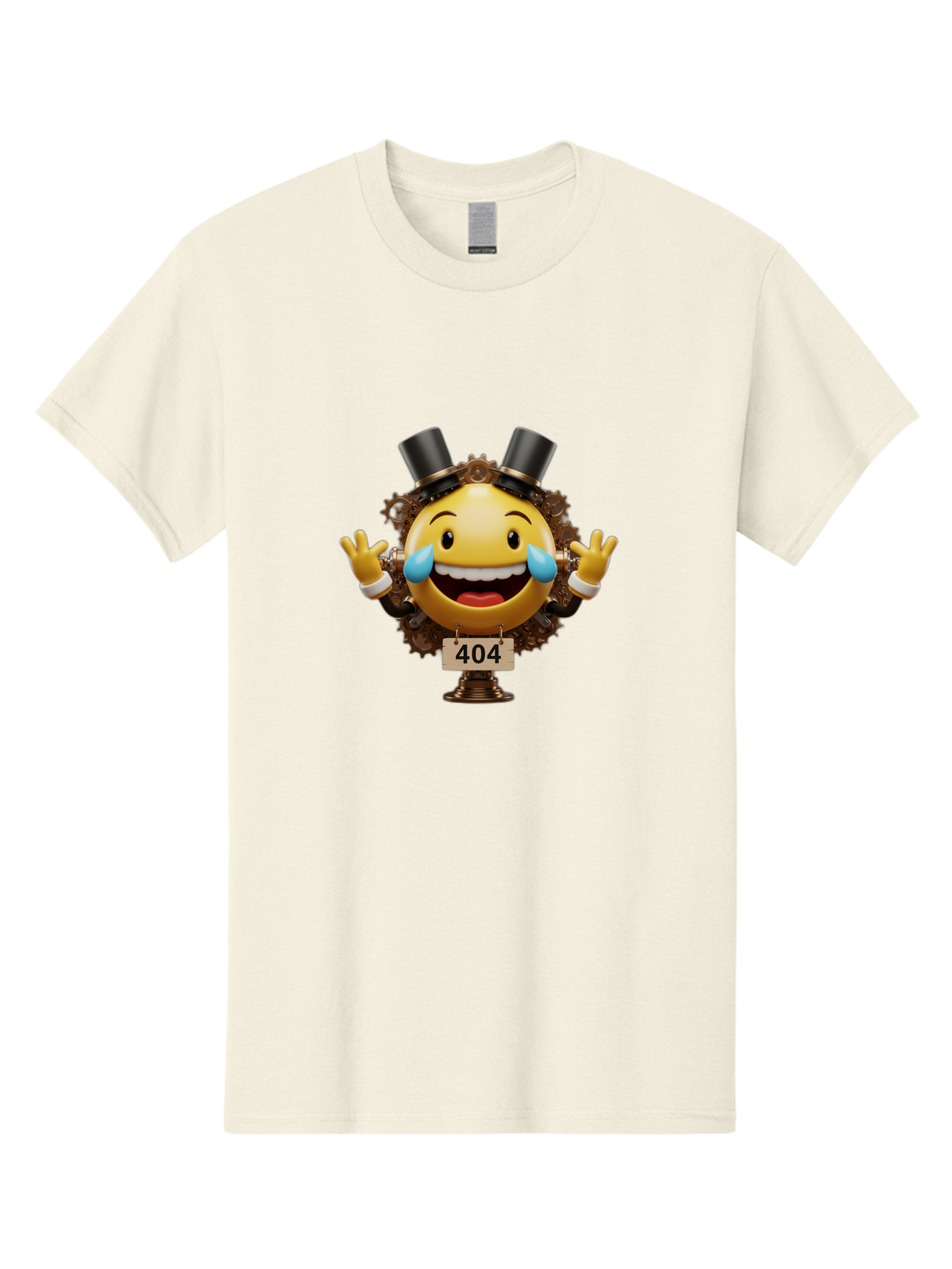 404-Steampunk-Emoji Men'S Graphic Tee, 100% Cotton, Comfortable Casual Summer Wear, Machine Washable, Steampunk Emoji, Laughing Crying Face, 404 Error Page, Steam Engine Gears, Top Hats, Quirky Design, Comical Illustration, Humorous Art, Baa110 15