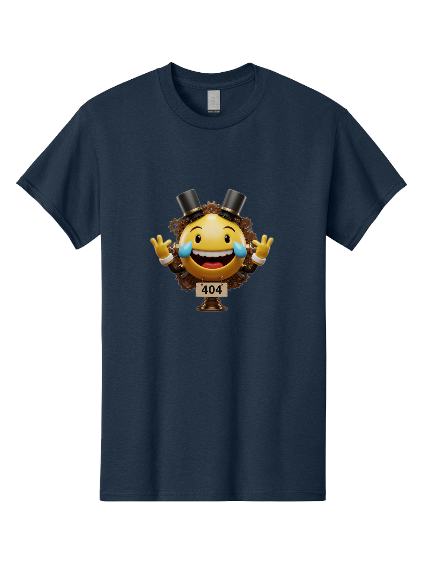 404-Steampunk-Emoji Men'S Graphic Tee, 100% Cotton, Comfortable Casual Summer Wear, Machine Washable, Steampunk Emoji, Laughing Crying Face, 404 Error Page, Steam Engine Gears, Top Hats, Quirky Design, Comical Illustration, Humorous Art, Baa110 17
