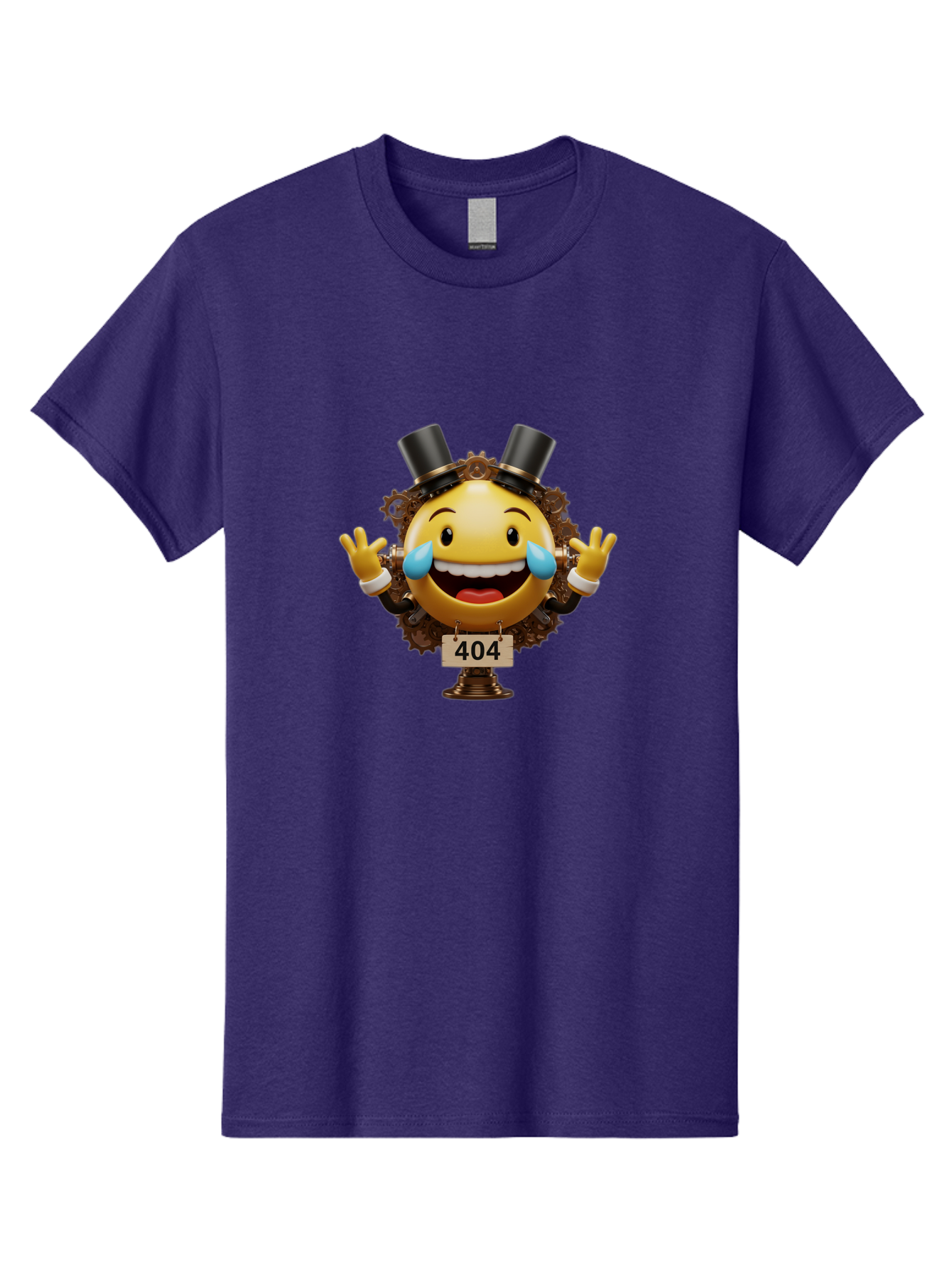 404-Steampunk-Emoji Men'S Graphic Tee, 100% Cotton, Comfortable Casual Summer Wear, Machine Washable, Steampunk Emoji, Laughing Crying Face, 404 Error Page, Steam Engine Gears, Top Hats, Quirky Design, Comical Illustration, Humorous Art, Baa110 21