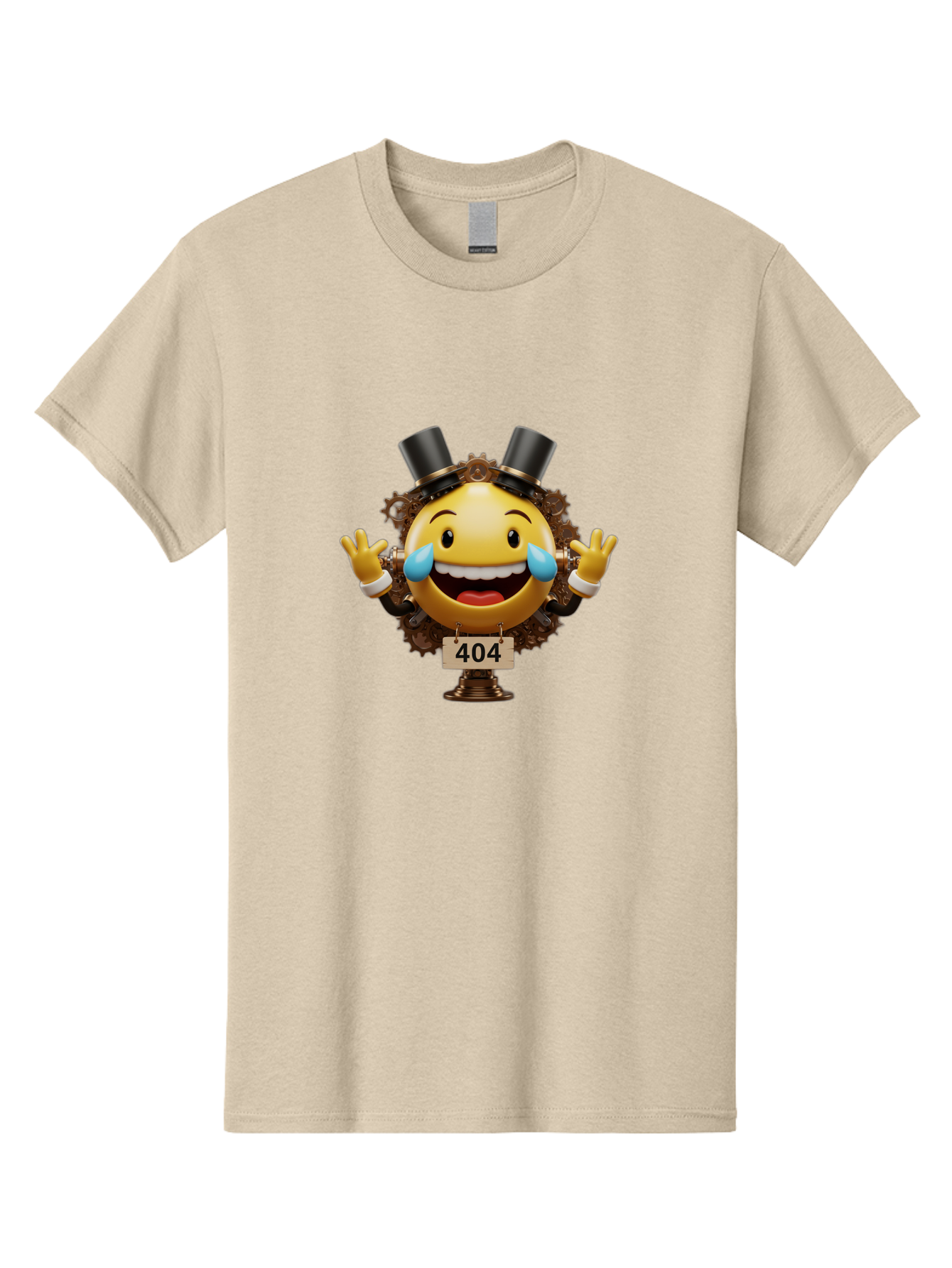 404-Steampunk-Emoji Men'S Graphic Tee, 100% Cotton, Comfortable Casual Summer Wear, Machine Washable, Steampunk Emoji, Laughing Crying Face, 404 Error Page, Steam Engine Gears, Top Hats, Quirky Design, Comical Illustration, Humorous Art, Baa110 27