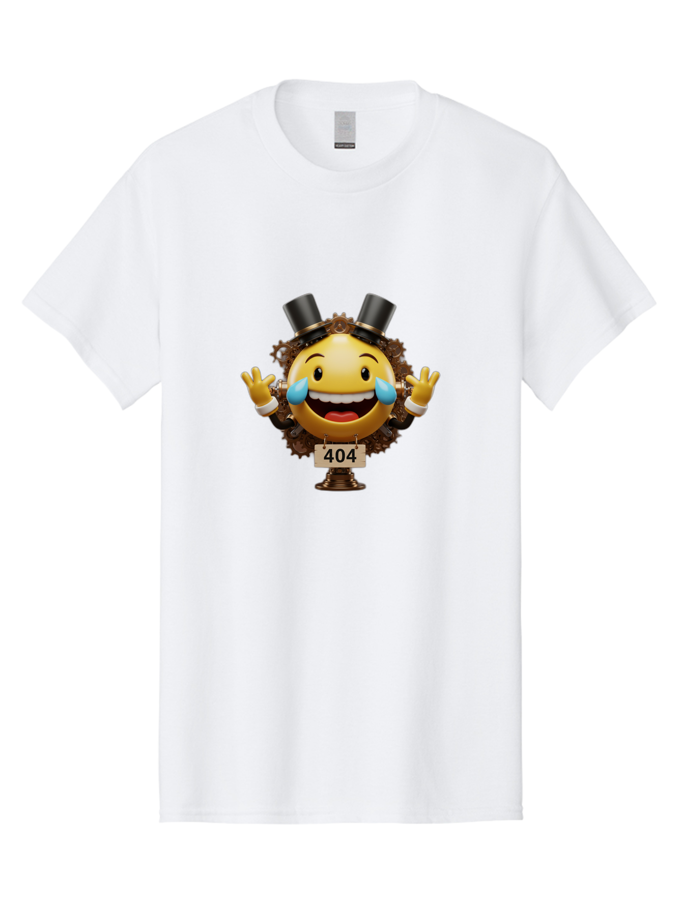 404-Steampunk-Emoji Men'S Graphic Tee, 100% Cotton, Comfortable Casual Summer Wear, Machine Washable, Steampunk Emoji, Laughing Crying Face, 404 Error Page, Steam Engine Gears, Top Hats, Quirky Design, Comical Illustration, Humorous Art, Baa110 19