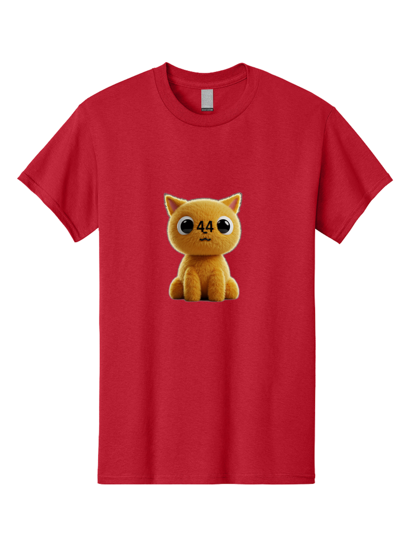44 Men'S Graphic Tee, 100% Cotton, Comfortable Casual Summer Wear, Machine Washable, Cute Cartoon Cat, Funny Cat Design, Orange Cat Plush, Cartoonish Eyes, Adorable Facial Expression, Kawaii Character, Number 44 Design, Soft Toy Baa114 23