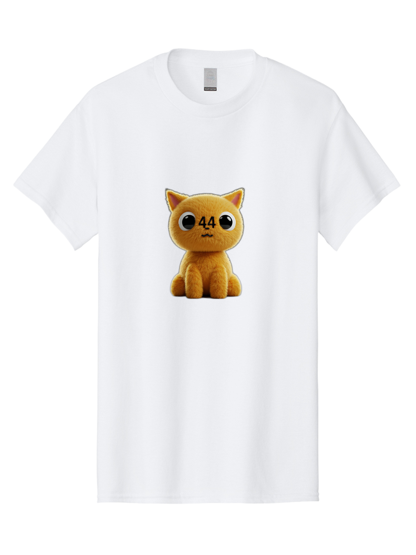 44 Men'S Graphic Tee, 100% Cotton, Comfortable Casual Summer Wear, Machine Washable, Cute Cartoon Cat, Funny Cat Design, Orange Cat Plush, Cartoonish Eyes, Adorable Facial Expression, Kawaii Character, Number 44 Design, Soft Toy Baa114 5