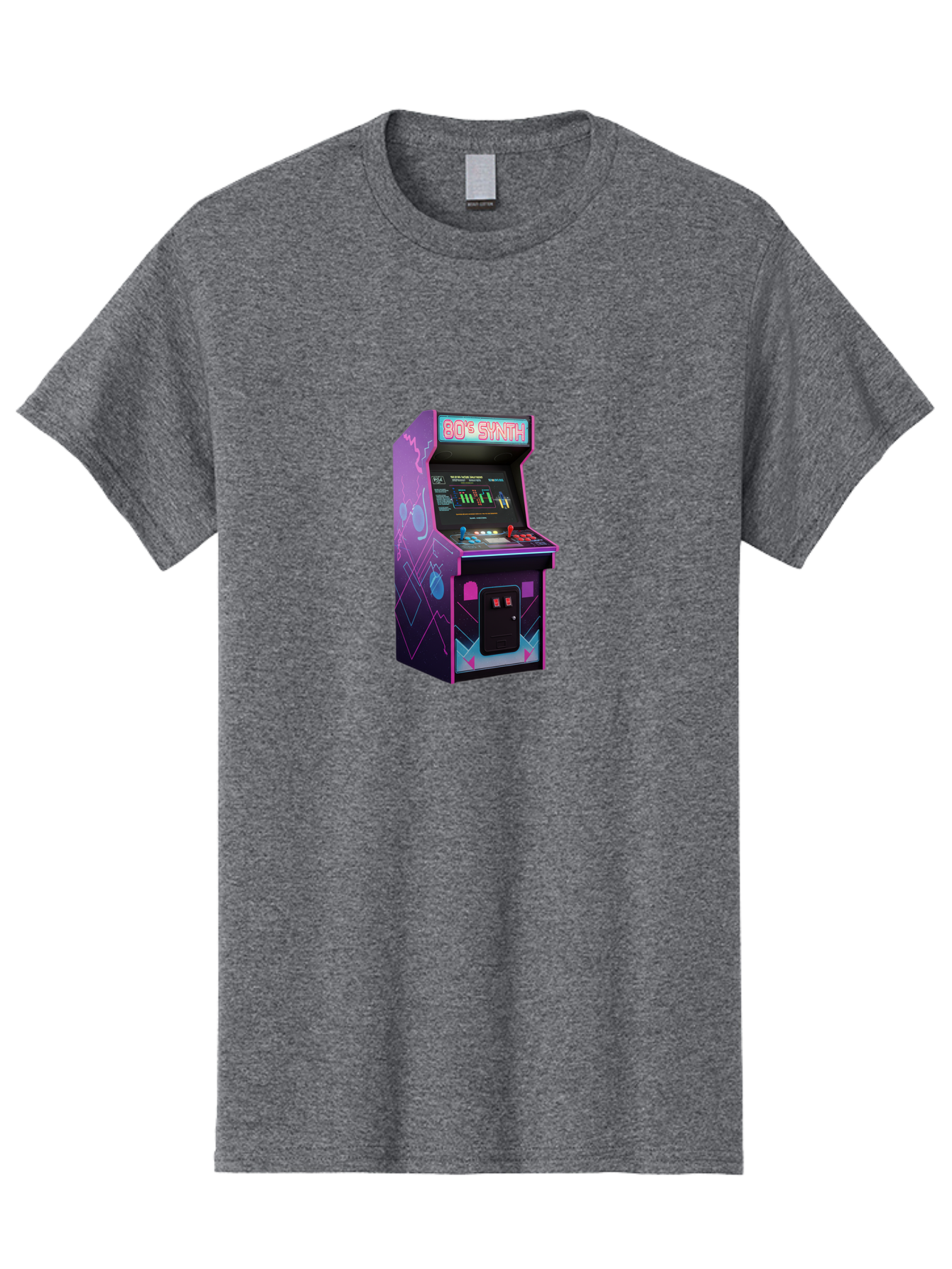 80-S-Synth-Arcade-Machine Men'S Graphic Tee, 100% Cotton, Comfortable Casual Summer Wear, Machine Washable, Retro Arcade Machine, Vintage Gaming, 80S Synth Music, Classic Video Games, Neon Lights, Pixel Art, Nostalgic Atmosphere, Baa115 15