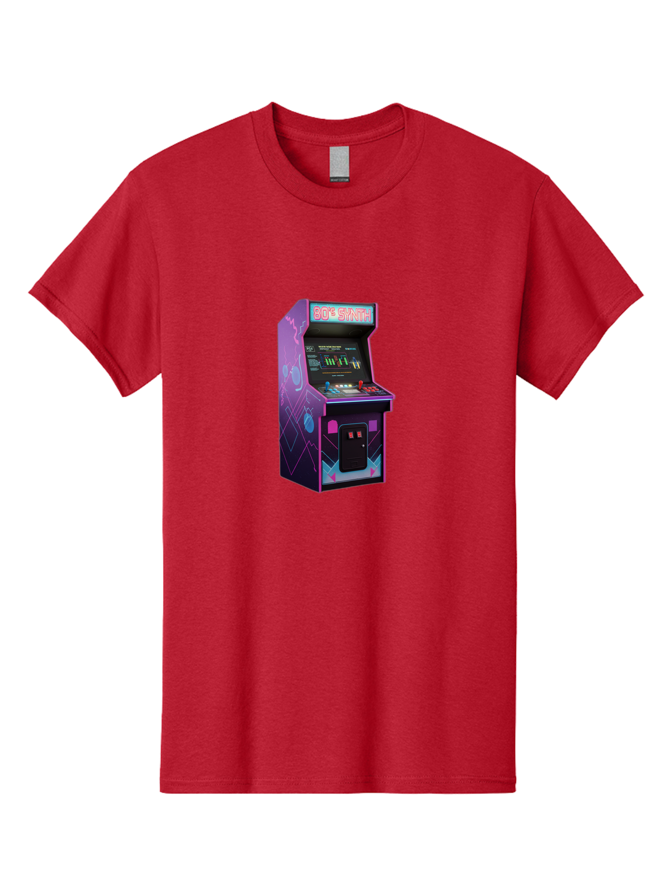 80-S-Synth-Arcade-Machine Men'S Graphic Tee, 100% Cotton, Comfortable Casual Summer Wear, Machine Washable, Retro Arcade Machine, Vintage Gaming, 80S Synth Music, Classic Video Games, Neon Lights, Pixel Art, Nostalgic Atmosphere, Baa115 7