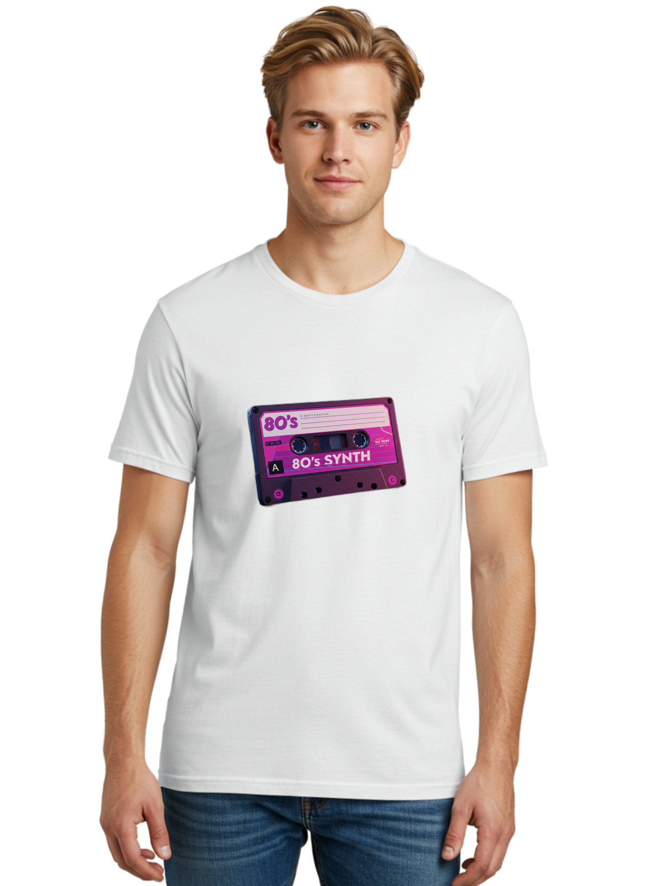 80-S-Synth-Cassette Men'S Graphic Tee, 100% Cotton, Comfortable Casual Summer Wear, Machine Washable, 80'S Synth Music, Vintage Cassette Tape, Retro 80S, Synthwave, Electronic Sound, Cassette Mix, A Side, 80'S Nostalgia, Baa117 8