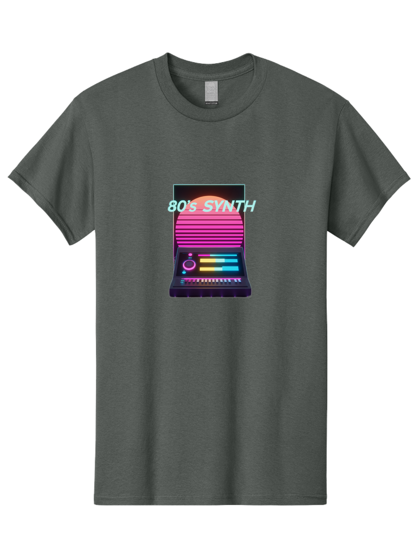 80-S-Synth Men'S Graphic Tee, 100% Cotton, Comfortable Casual Summer Wear, Machine Washable, Vintage Synthesizer, Retro 80S Aesthetic, Electronic Music Equipment, Pink And Orange Hues, Neon Lights, Colorful Sliders, Keyboard, Baa118 23
