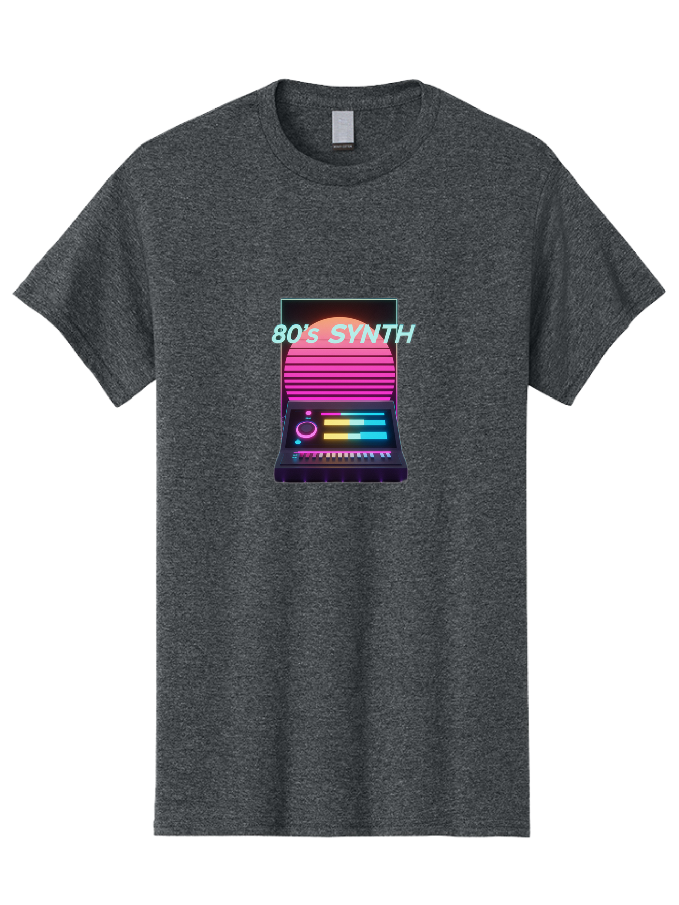 80-S-Synth Men'S Graphic Tee, 100% Cotton, Comfortable Casual Summer Wear, Machine Washable, Vintage Synthesizer, Retro 80S Aesthetic, Electronic Music Equipment, Pink And Orange Hues, Neon Lights, Colorful Sliders, Keyboard, Baa118 29