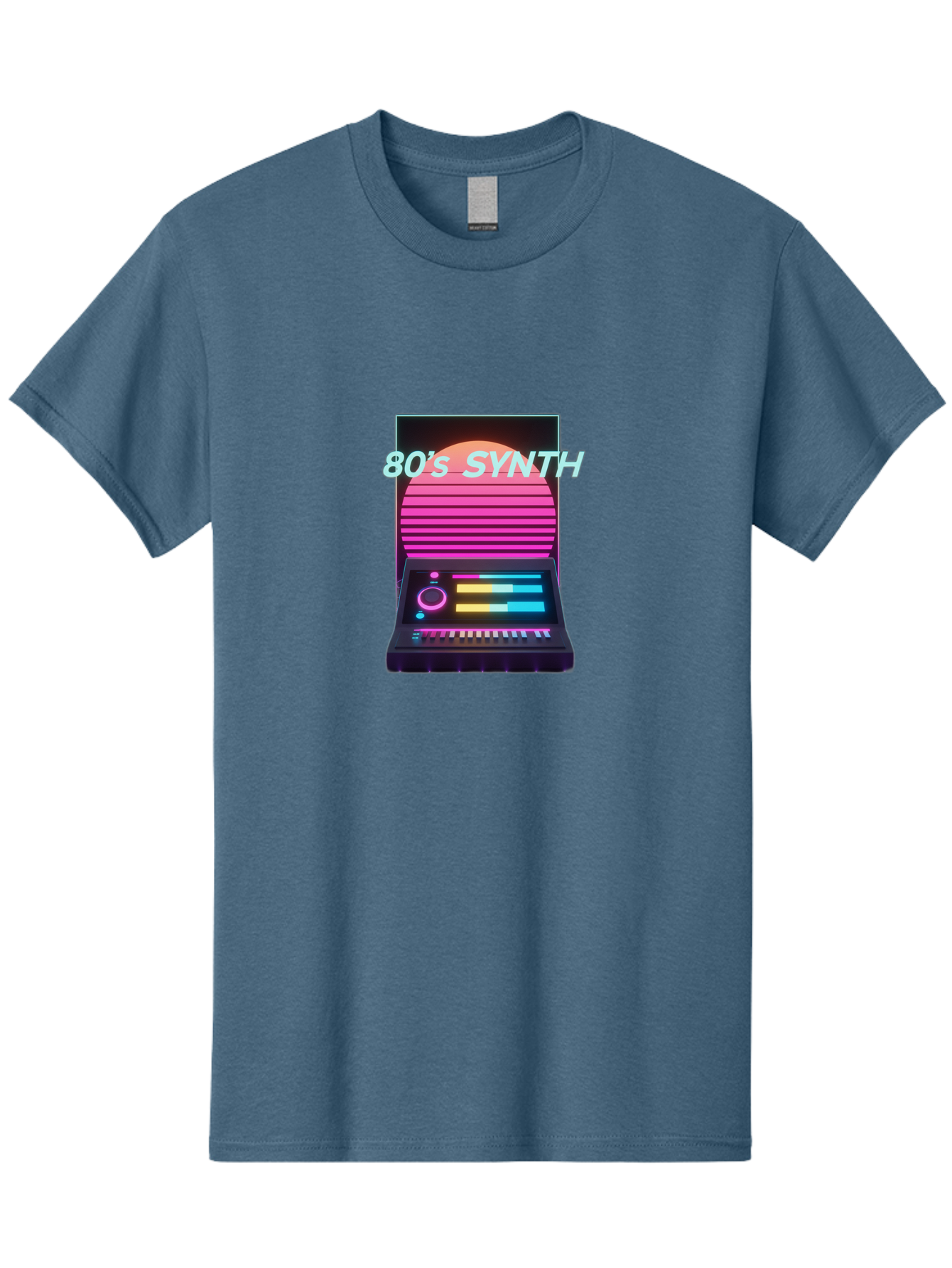 80-S-Synth Men'S Graphic Tee, 100% Cotton, Comfortable Casual Summer Wear, Machine Washable, Vintage Synthesizer, Retro 80S Aesthetic, Electronic Music Equipment, Pink And Orange Hues, Neon Lights, Colorful Sliders, Keyboard, Baa118 19