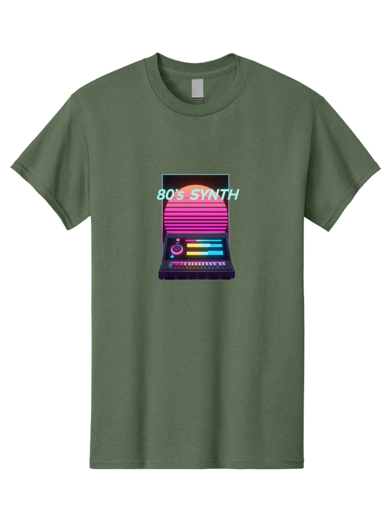 80-S-Synth Men'S Graphic Tee, 100% Cotton, Comfortable Casual Summer Wear, Machine Washable, Vintage Synthesizer, Retro 80S Aesthetic, Electronic Music Equipment, Pink And Orange Hues, Neon Lights, Colorful Sliders, Keyboard, Baa118 25