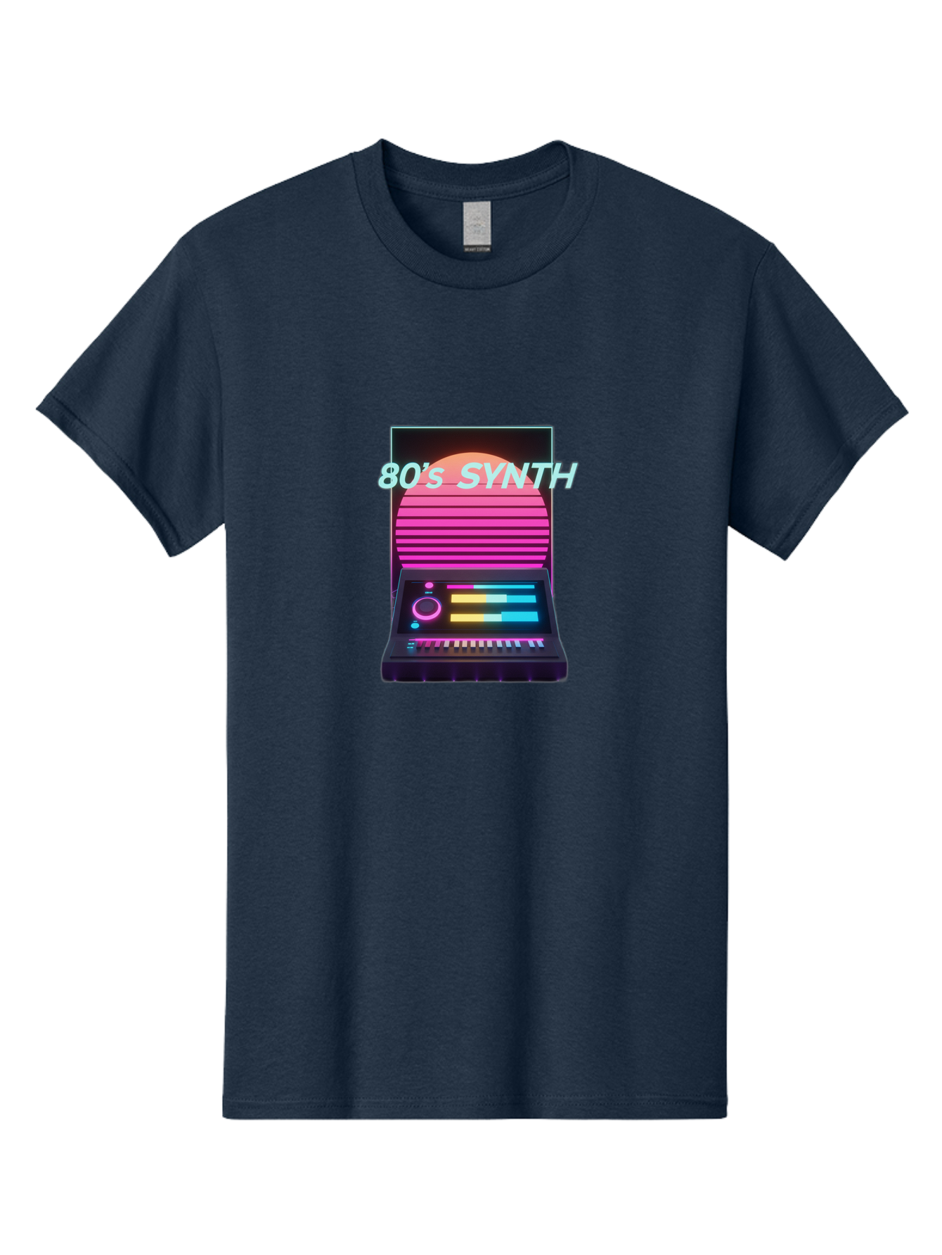 80-S-Synth Men'S Graphic Tee, 100% Cotton, Comfortable Casual Summer Wear, Machine Washable, Vintage Synthesizer, Retro 80S Aesthetic, Electronic Music Equipment, Pink And Orange Hues, Neon Lights, Colorful Sliders, Keyboard, Baa118 1