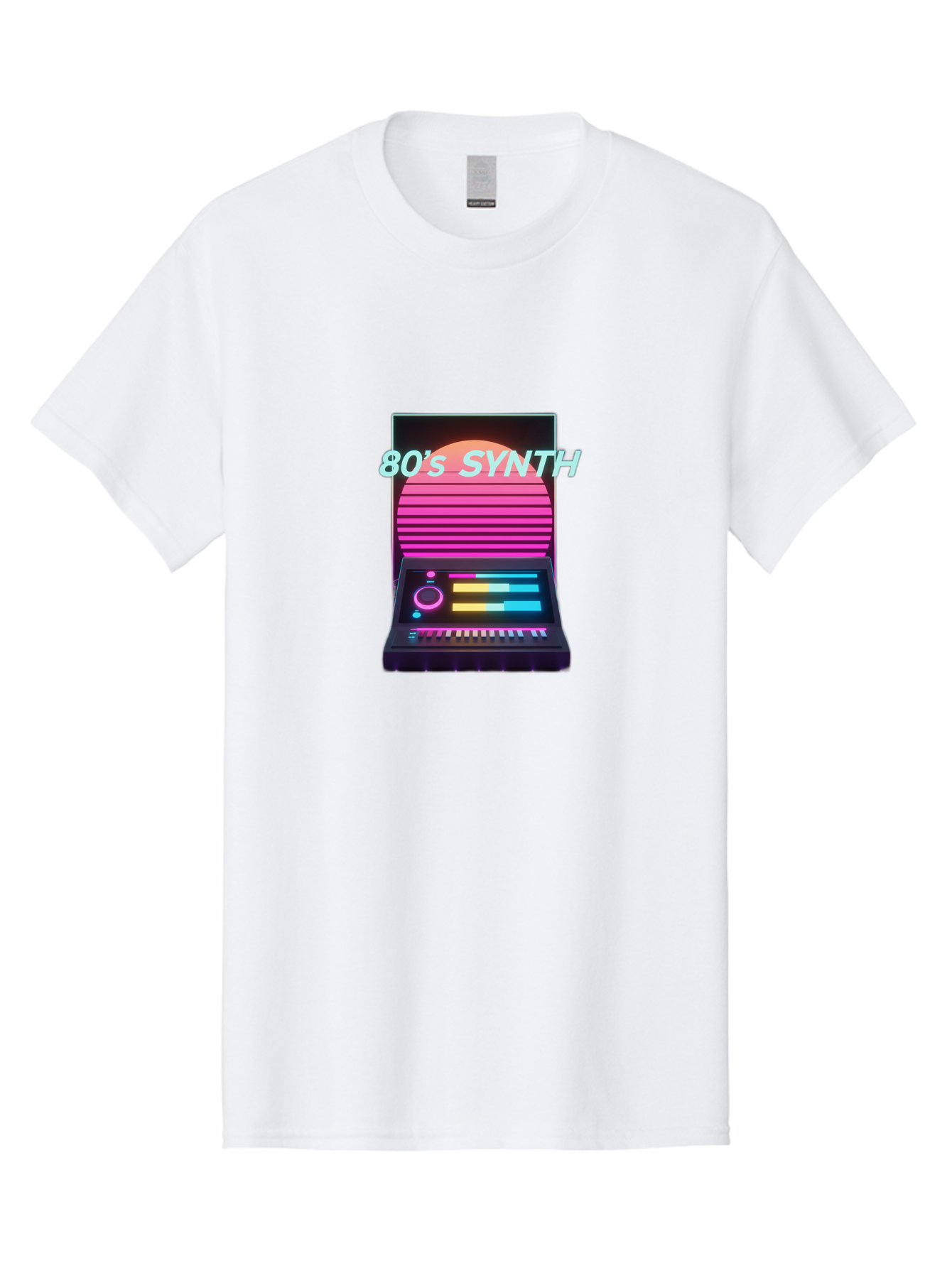 80-S-Synth Men'S Graphic Tee, 100% Cotton, Comfortable Casual Summer Wear, Machine Washable, Vintage Synthesizer, Retro 80S Aesthetic, Electronic Music Equipment, Pink And Orange Hues, Neon Lights, Colorful Sliders, Keyboard, Baa118 27