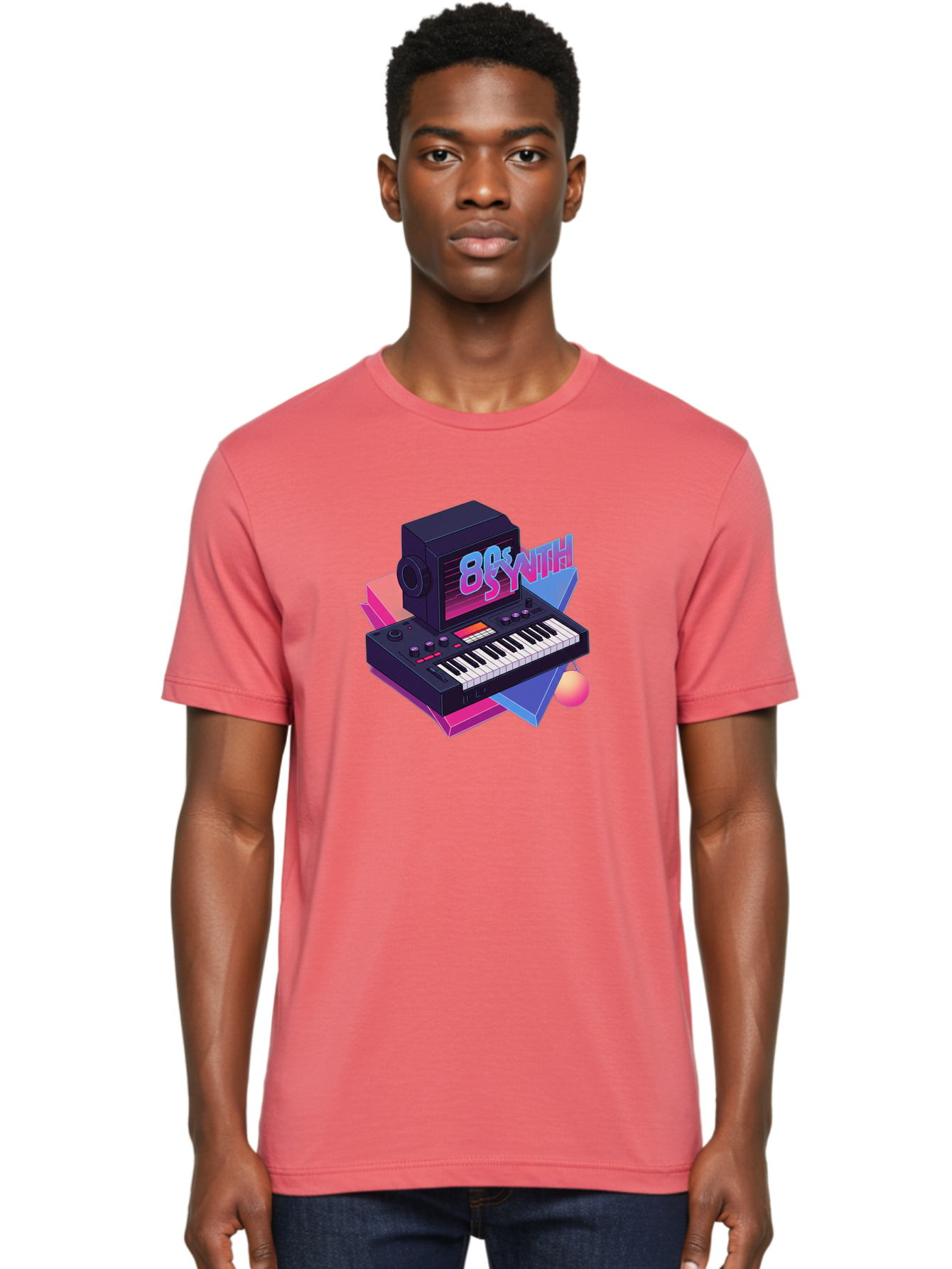 80S-Synth Men'S Graphic Tee, 100% Cotton, Comfortable Casual Summer Wear, Machine Washable, Retro Synthesizer, Vintage Electronic Keyboard, 80S Music Gear, Synthwave, Nostalgic Audio Equipment, Electronic Music Production, Baa119 2