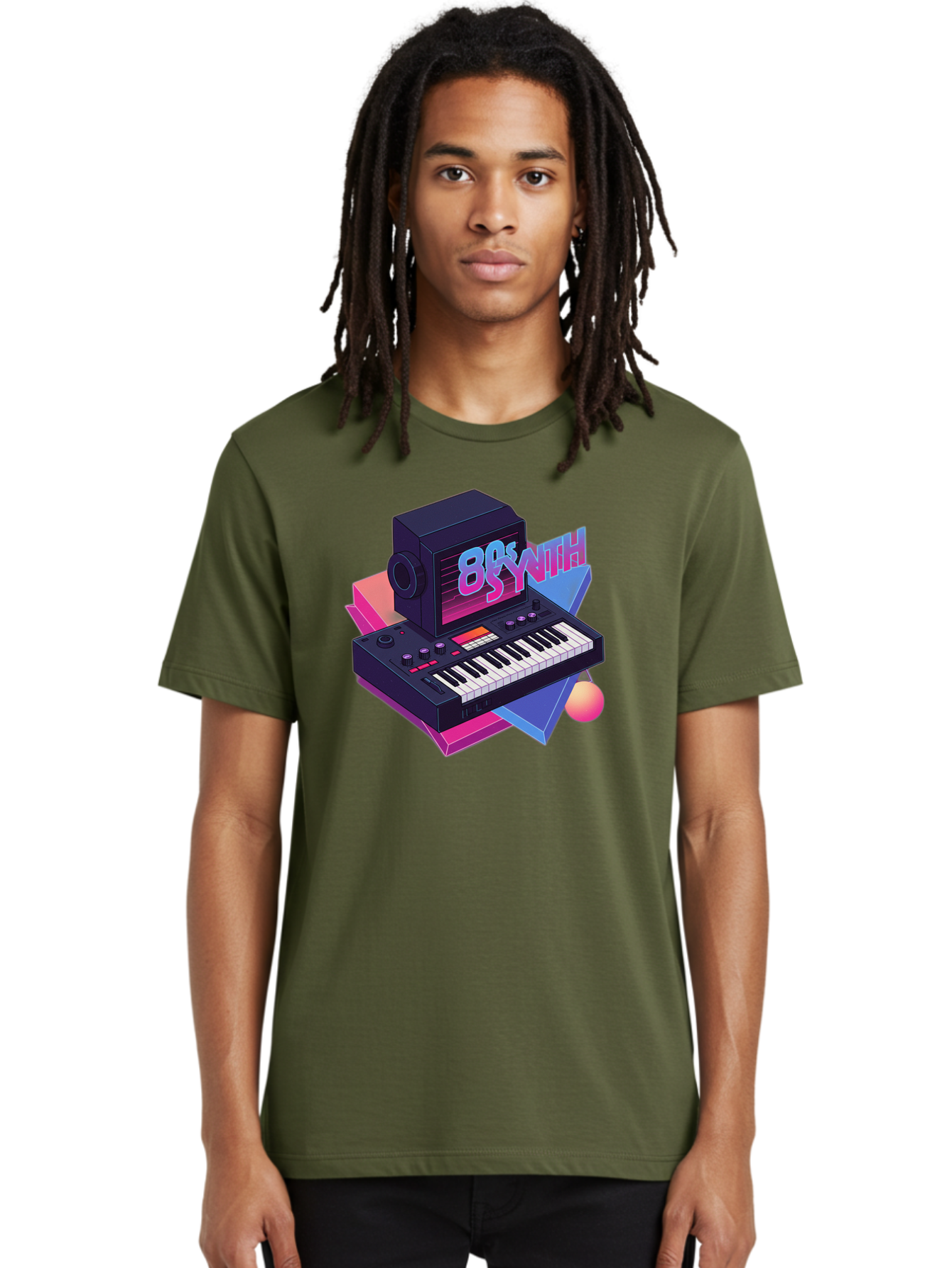 80S-Synth Men'S Graphic Tee, 100% Cotton, Comfortable Casual Summer Wear, Machine Washable, Retro Synthesizer, Vintage Electronic Keyboard, 80S Music Gear, Synthwave, Nostalgic Audio Equipment, Electronic Music Production, Baa119 24