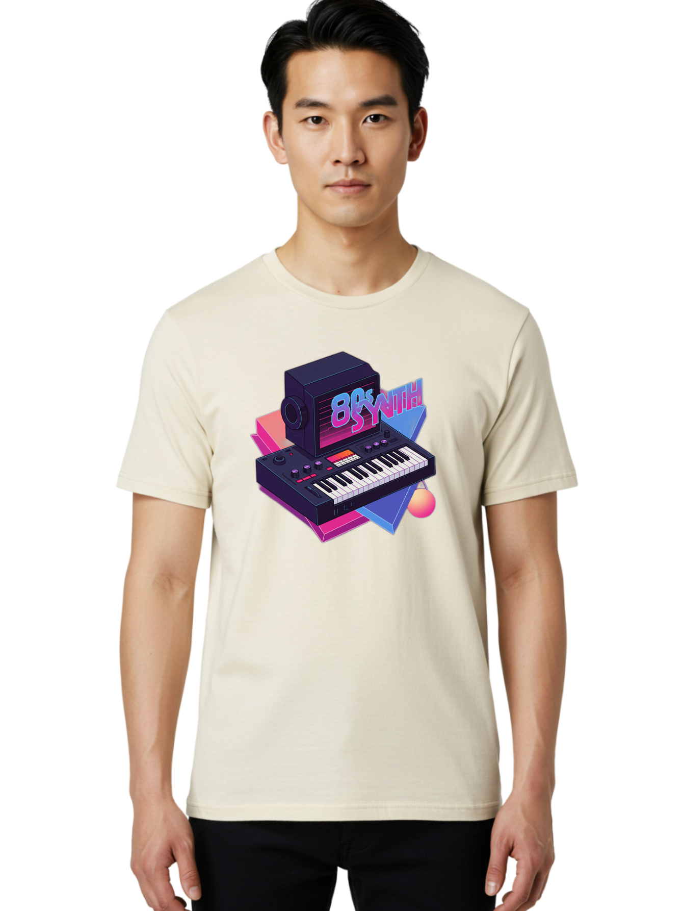 80S-Synth Men'S Graphic Tee, 100% Cotton, Comfortable Casual Summer Wear, Machine Washable, Retro Synthesizer, Vintage Electronic Keyboard, 80S Music Gear, Synthwave, Nostalgic Audio Equipment, Electronic Music Production, Baa119 10