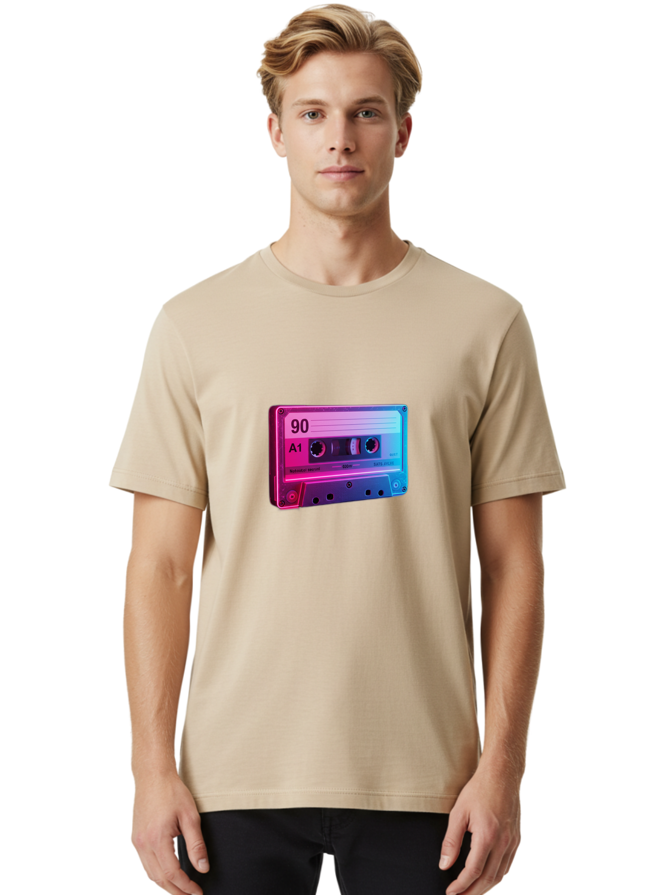 90-A1-Cassette-Tape Men'S Graphic Tee, 100% Cotton, Comfortable Casual Summer Wear, Machine Washable, Retro Cassette Tape, Vintage Music, Nostalgic Technology, 90S Music, A1 Mix Tape, Retro Aesthetics, Vinyl Revival, Music Nostalgia, Baa120 2