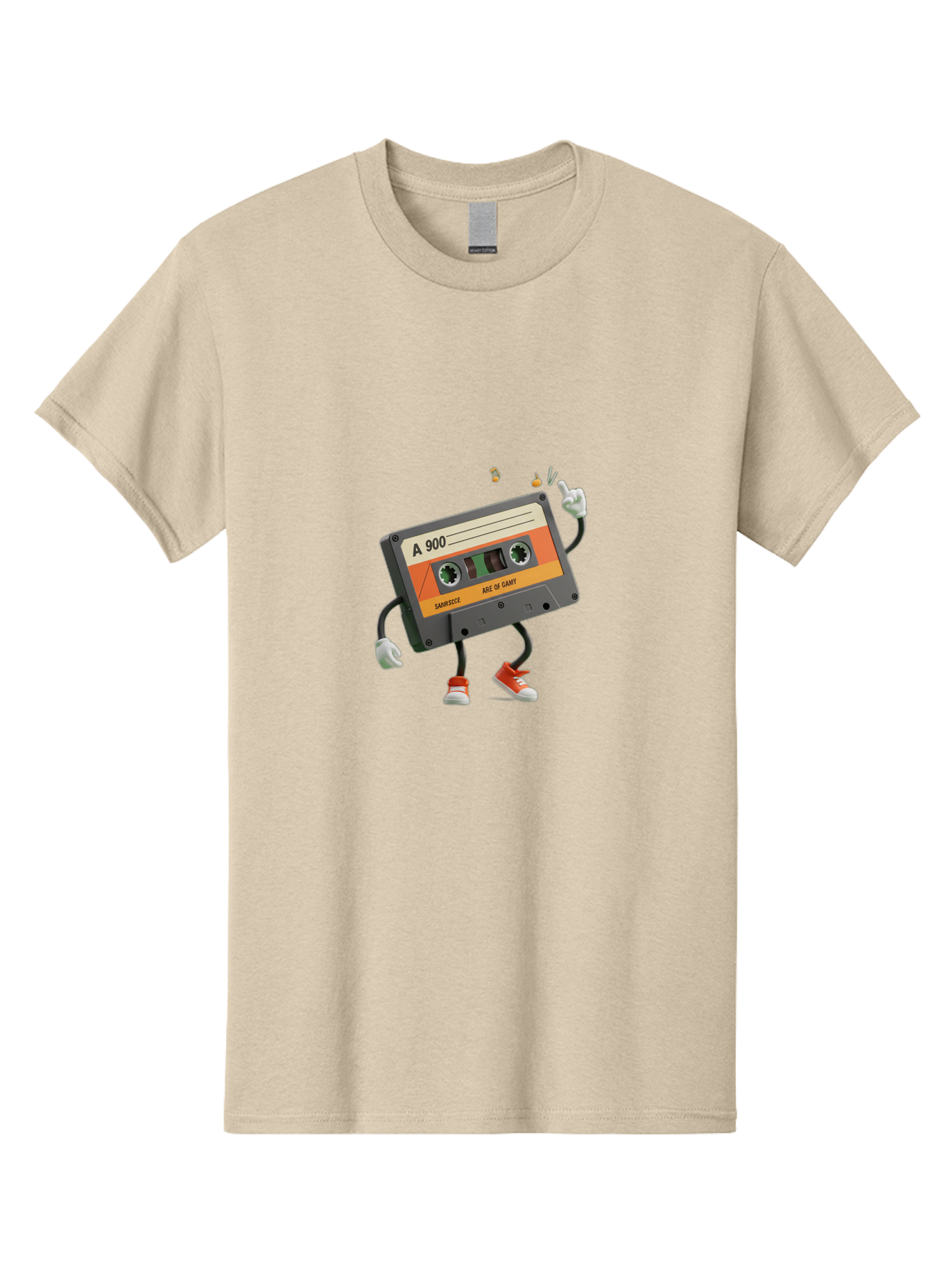 A-900 Men'S Graphic Tee, 100% Cotton, Comfortable Casual Summer Wear, Machine Washable, Retro Cassette Mixtape, A 900, Vintage Music, Age Of Saint, Nostalgic Vibes, Funky Character, Orange And Grey, Red Shoes, Thumbs Up, Baa122 1