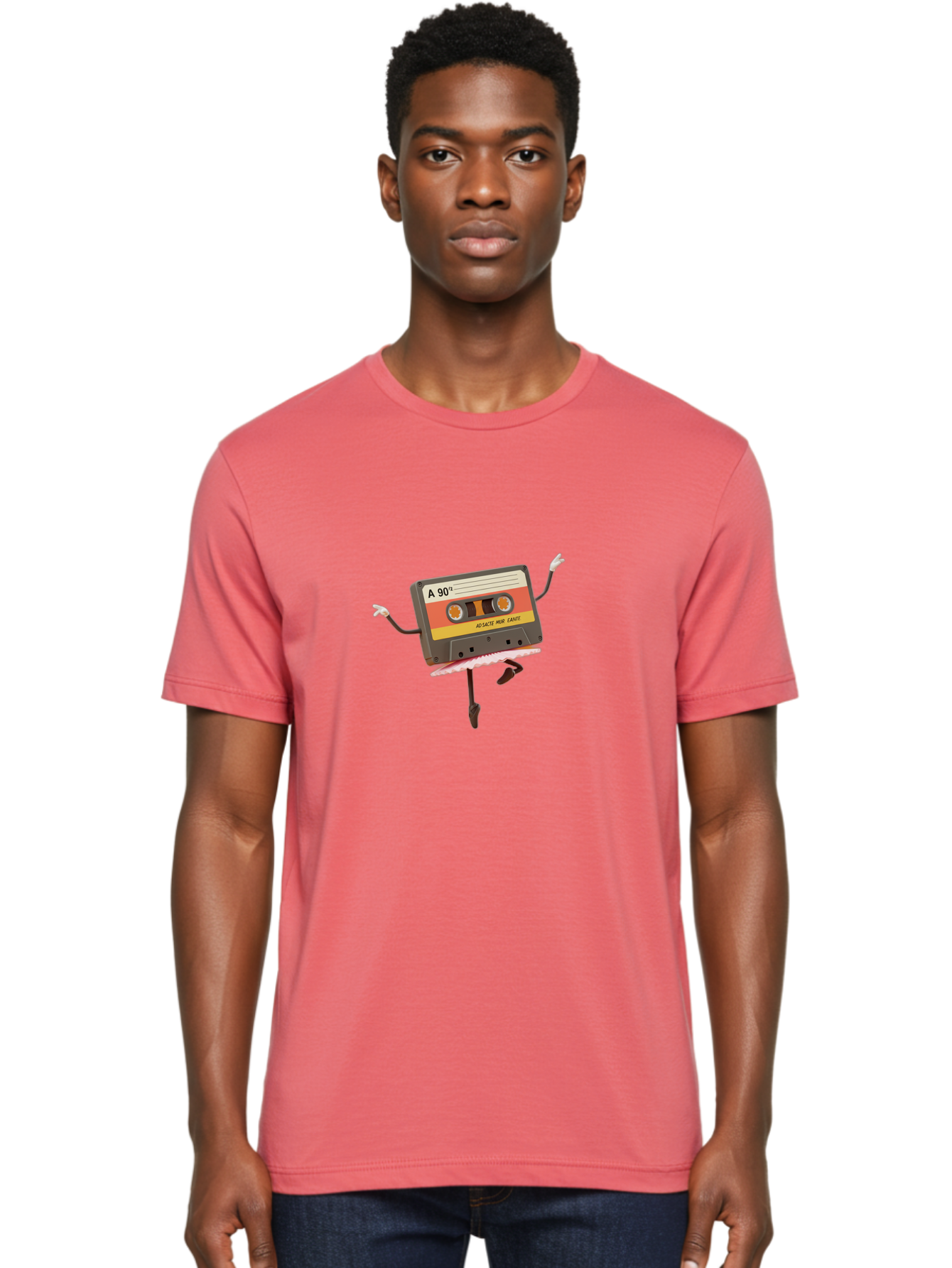 A-90Deg Men'S Graphic Tee, 100% Cotton, Comfortable Casual Summer Wear, Machine Washable, Retro Cassette Tape, Mixtape Artwork, Cassette With Arms And Legs, 90S Music Nostalgia, Mixtape Culture, Vintage Audio, Music Memorabilia, Baa123 8