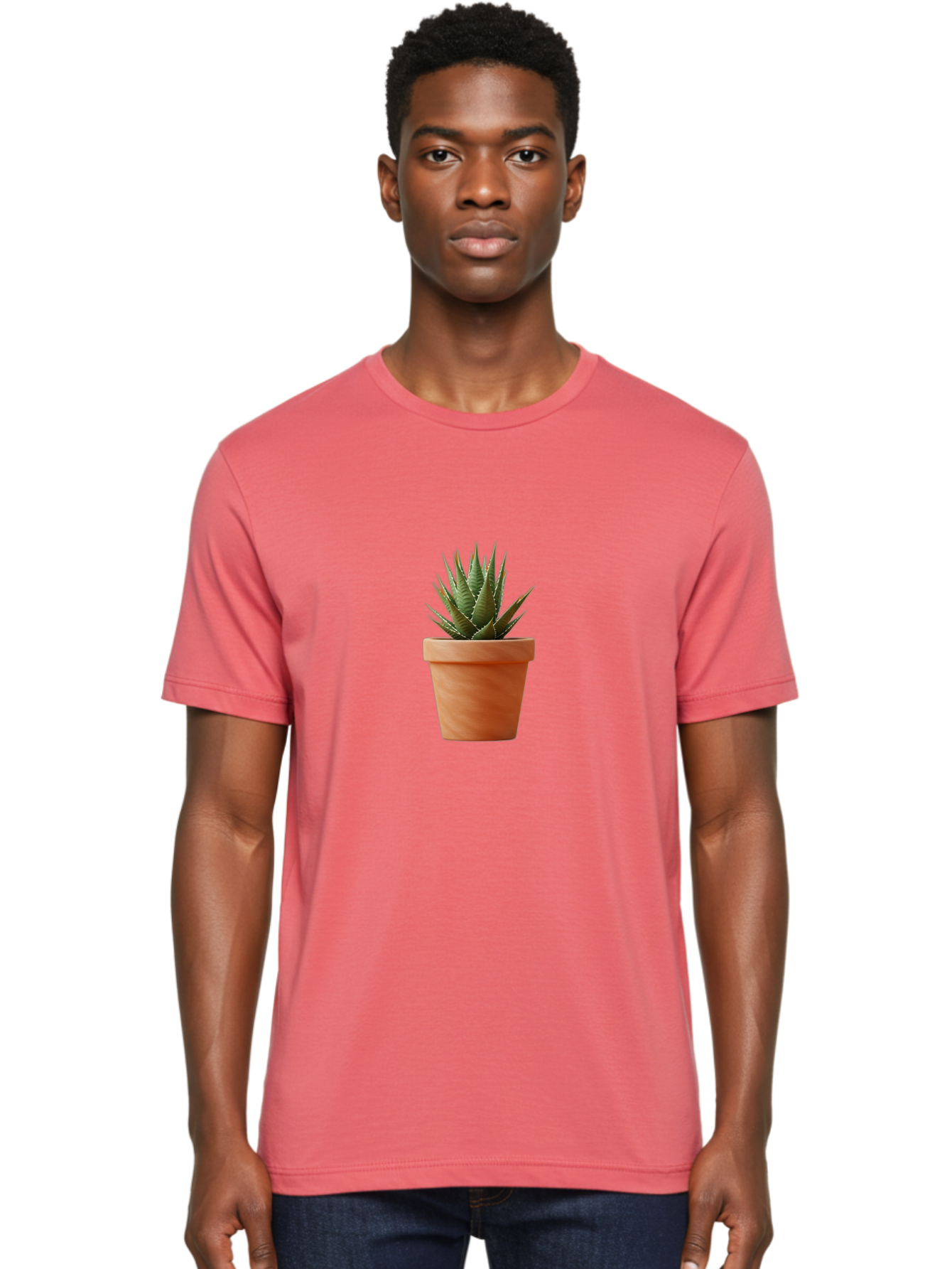Agave-In-Terracotta-Pot Men'S Graphic Tee, 100% Cotton, Comfortable Casual Summer Wear, Machine Washable, Aloe Vera In Terracotta Pot, Succulent Plant, Indoor Decor, Minimalist Design, Low Maintenance, Green Leaves, Spiky Texture, Home Decor Baa124 18