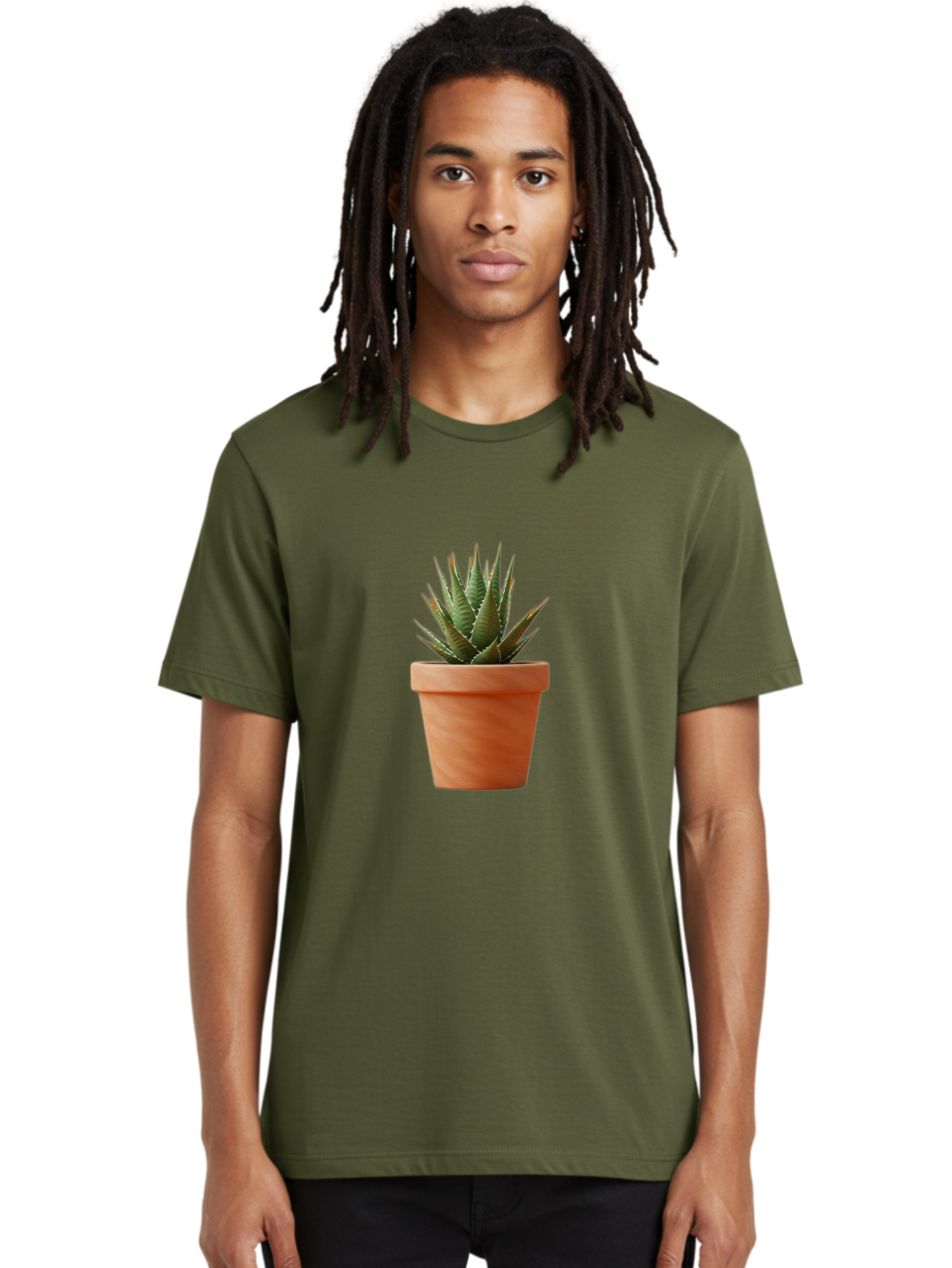 Agave-In-Terracotta-Pot Men'S Graphic Tee, 100% Cotton, Comfortable Casual Summer Wear, Machine Washable, Aloe Vera In Terracotta Pot, Succulent Plant, Indoor Decor, Minimalist Design, Low Maintenance, Green Leaves, Spiky Texture, Home Decor Baa124 12