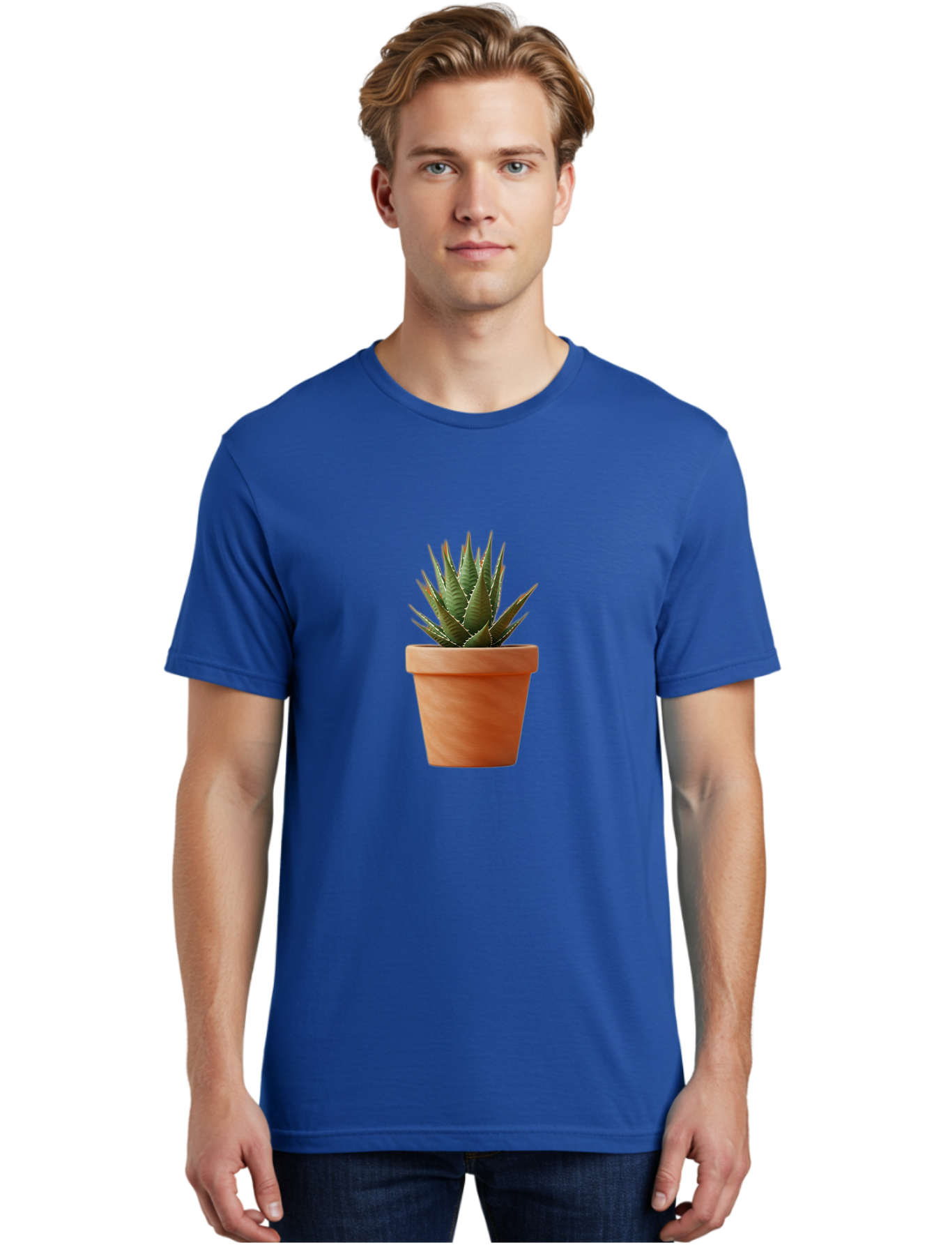 Agave-In-Terracotta-Pot Men'S Graphic Tee, 100% Cotton, Comfortable Casual Summer Wear, Machine Washable, Aloe Vera In Terracotta Pot, Succulent Plant, Indoor Decor, Minimalist Design, Low Maintenance, Green Leaves, Spiky Texture, Home Decor Baa124 10