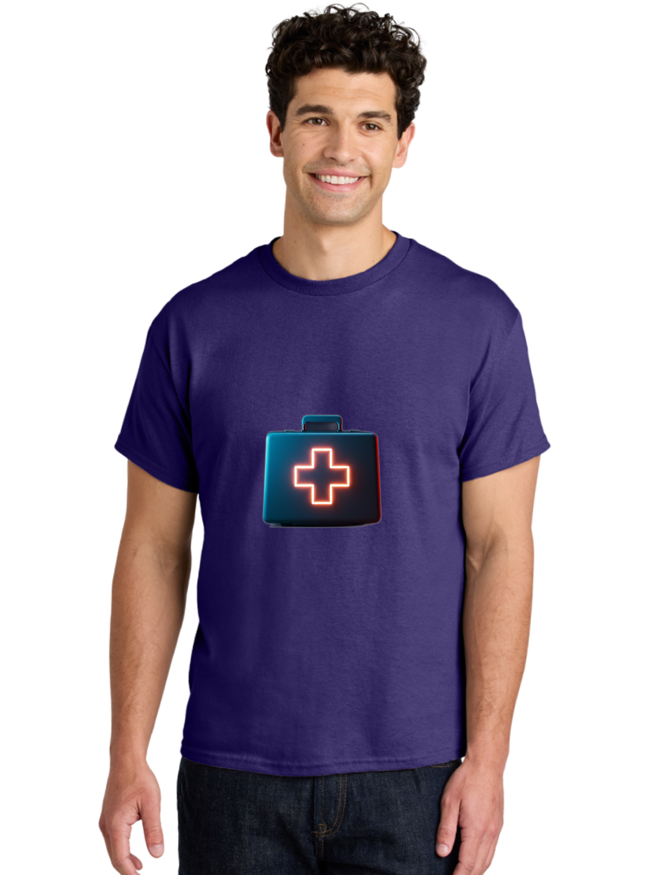 Aid-Kit Men'S Graphic Tee, 100% Cotton, Comfortable Casual Summer Wear, Machine Washable, Medical Kit, First Aid Box, Health Care, Emergency Response, Medical Cross, Neon Sign, 3D Rendering Baa126 2