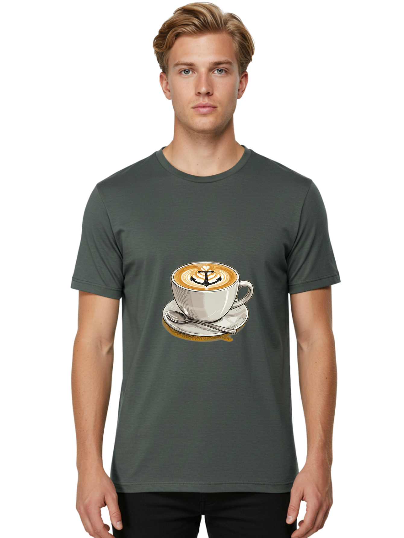 Anchor-Coffee Men'S Graphic Tee, 100% Cotton, Comfortable Casual Summer Wear, Machine Washable, Latte Art, Coffee Cup, Coffee Design, Anchor Symbol, Coffee Culture, Artistic Coffee, Coffee Drink, Saucer And Spoon, Coffee Art Baa129 16