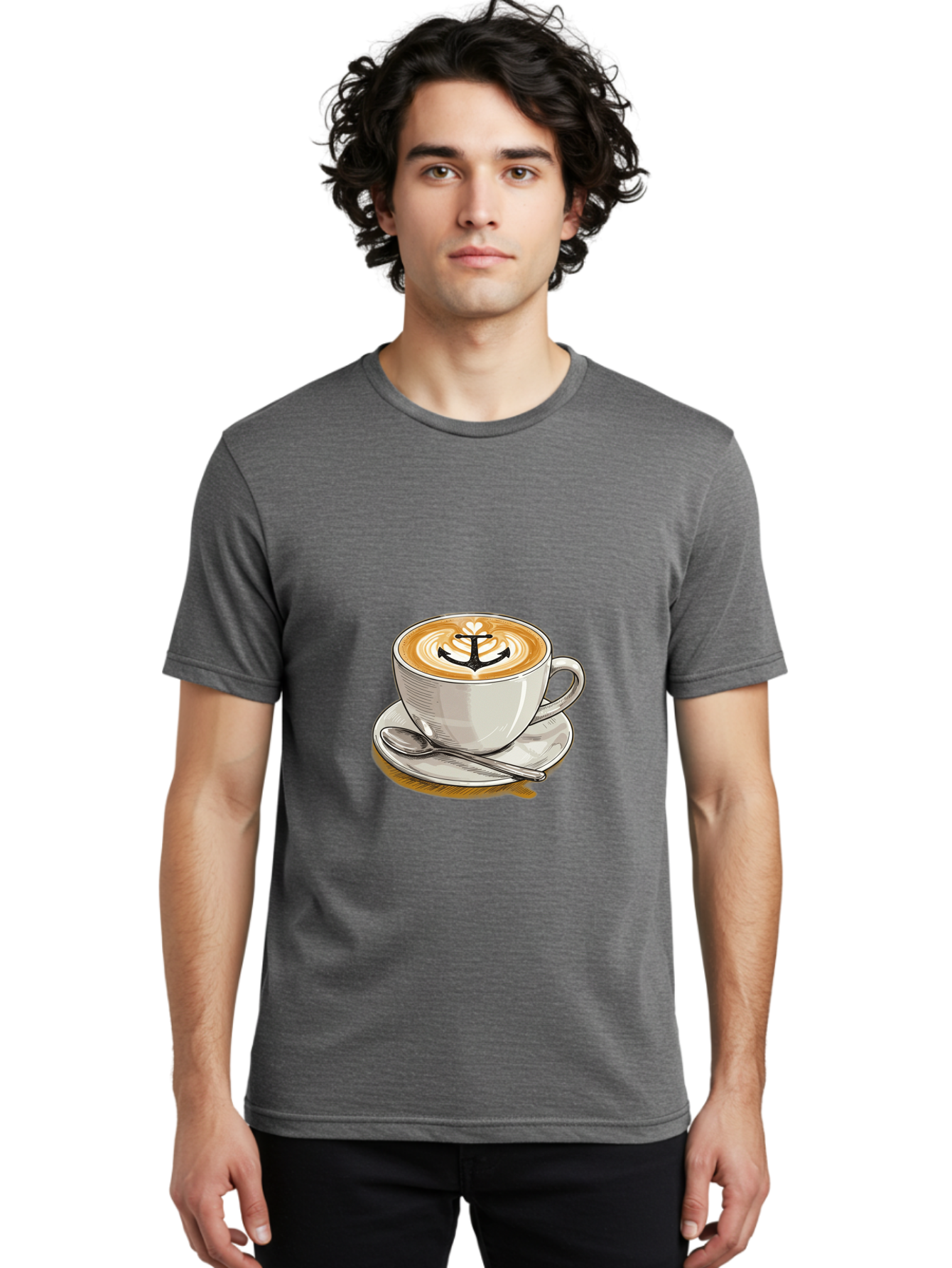 Anchor-Coffee Men'S Graphic Tee, 100% Cotton, Comfortable Casual Summer Wear, Machine Washable, Latte Art, Coffee Cup, Coffee Design, Anchor Symbol, Coffee Culture, Artistic Coffee, Coffee Drink, Saucer And Spoon, Coffee Art Baa129 20