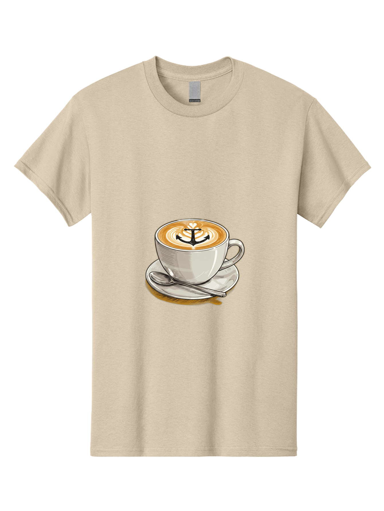 Anchor-Coffee Men'S Graphic Tee, 100% Cotton, Comfortable Casual Summer Wear, Machine Washable, Latte Art, Coffee Cup, Coffee Design, Anchor Symbol, Coffee Culture, Artistic Coffee, Coffee Drink, Saucer And Spoon, Coffee Art Baa129 1