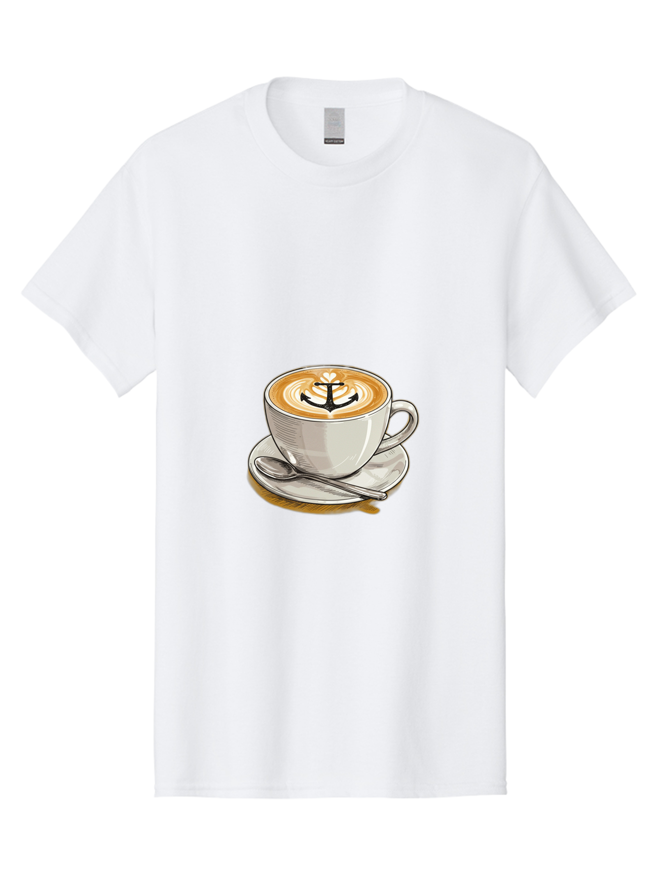 Anchor-Coffee Men'S Graphic Tee, 100% Cotton, Comfortable Casual Summer Wear, Machine Washable, Latte Art, Coffee Cup, Coffee Design, Anchor Symbol, Coffee Culture, Artistic Coffee, Coffee Drink, Saucer And Spoon, Coffee Art Baa129 3