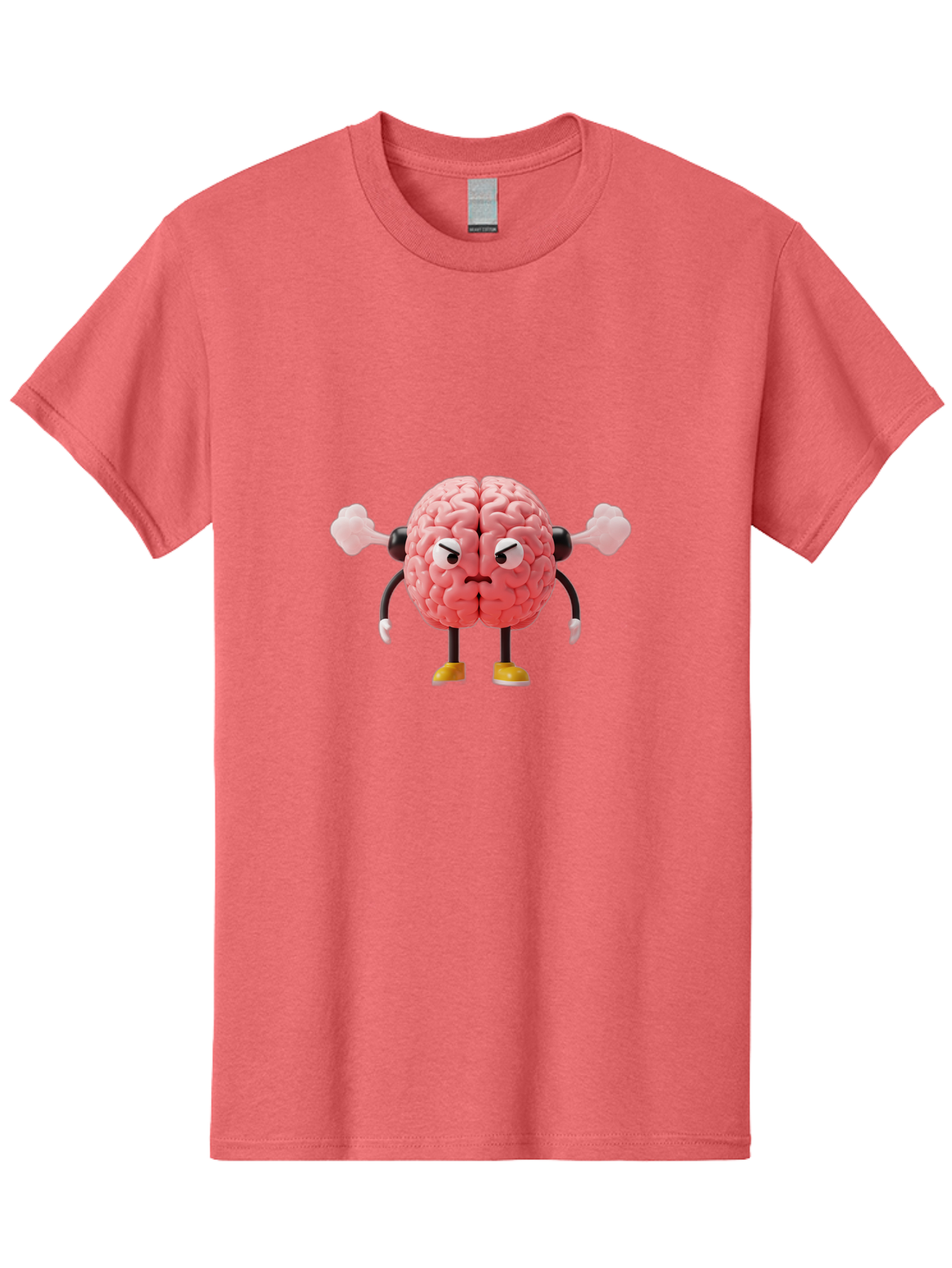 Angry-Brain-1 Men'S Graphic Tee, 100% Cotton, Comfortable Casual Summer Wear, Machine Washable, Angry Brain Character, Flexing Arms, Strong Brain, Cartoon Brain, Humorous Illustration, Brain With Attitude, Funny Brain Character, Baa130 1