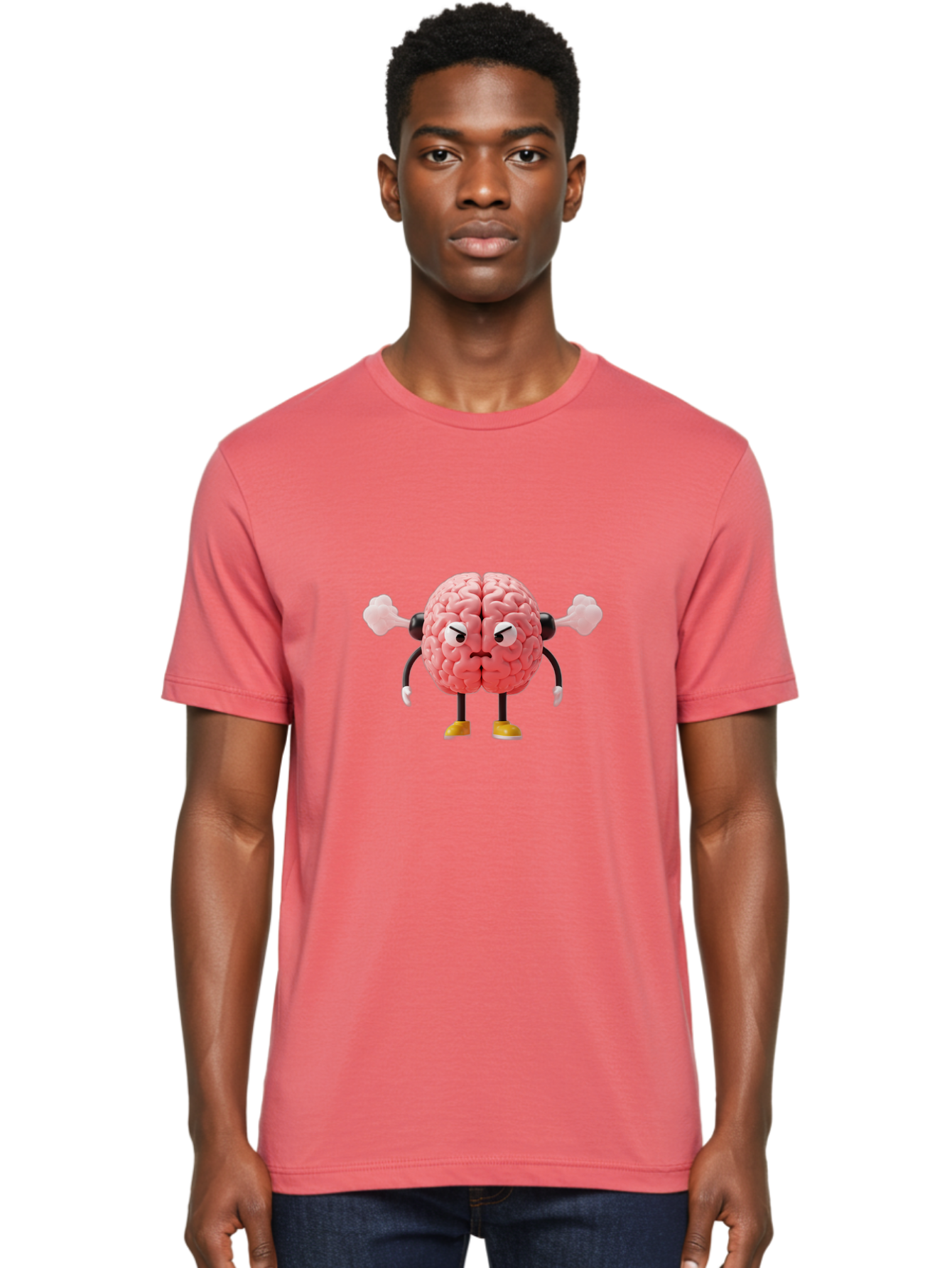 Angry-Brain-1 Men'S Graphic Tee, 100% Cotton, Comfortable Casual Summer Wear, Machine Washable, Angry Brain Character, Flexing Arms, Strong Brain, Cartoon Brain, Humorous Illustration, Brain With Attitude, Funny Brain Character, Baa130 2