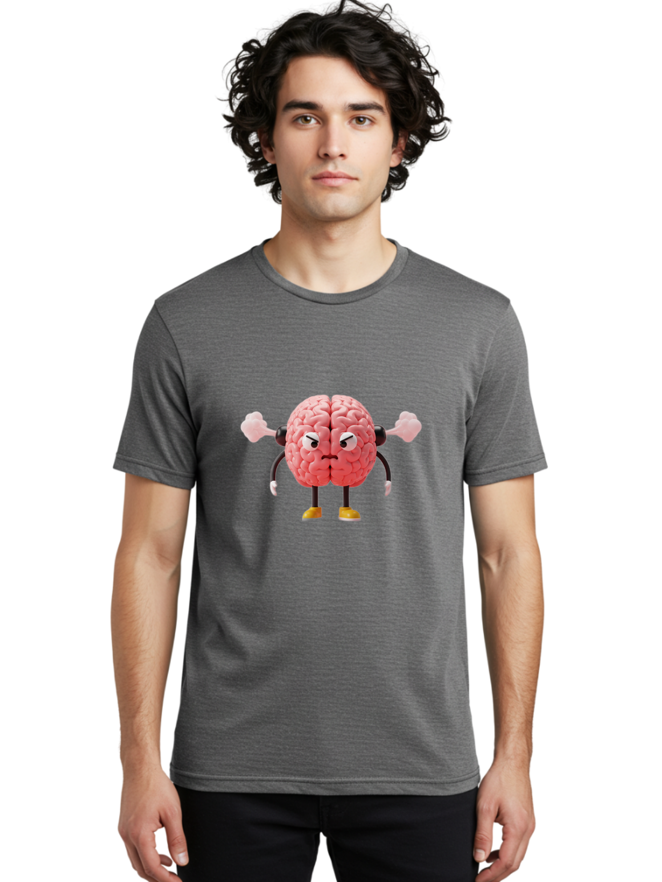 Angry-Brain-1 Men'S Graphic Tee, 100% Cotton, Comfortable Casual Summer Wear, Machine Washable, Angry Brain Character, Flexing Arms, Strong Brain, Cartoon Brain, Humorous Illustration, Brain With Attitude, Funny Brain Character, Baa130 10