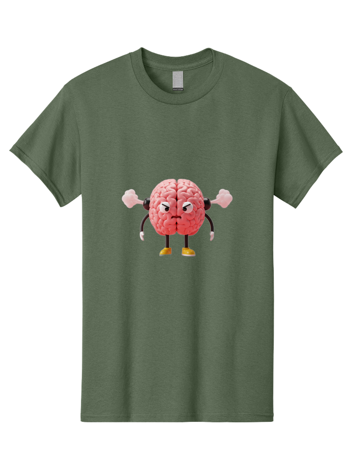 Angry-Brain-1 Men'S Graphic Tee, 100% Cotton, Comfortable Casual Summer Wear, Machine Washable, Angry Brain Character, Flexing Arms, Strong Brain, Cartoon Brain, Humorous Illustration, Brain With Attitude, Funny Brain Character, Baa130 17