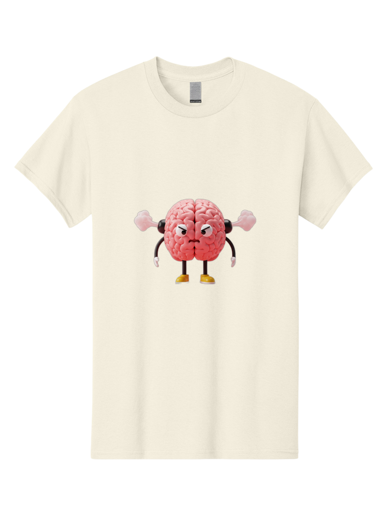 Angry-Brain-1 Men'S Graphic Tee, 100% Cotton, Comfortable Casual Summer Wear, Machine Washable, Angry Brain Character, Flexing Arms, Strong Brain, Cartoon Brain, Humorous Illustration, Brain With Attitude, Funny Brain Character, Baa130 5