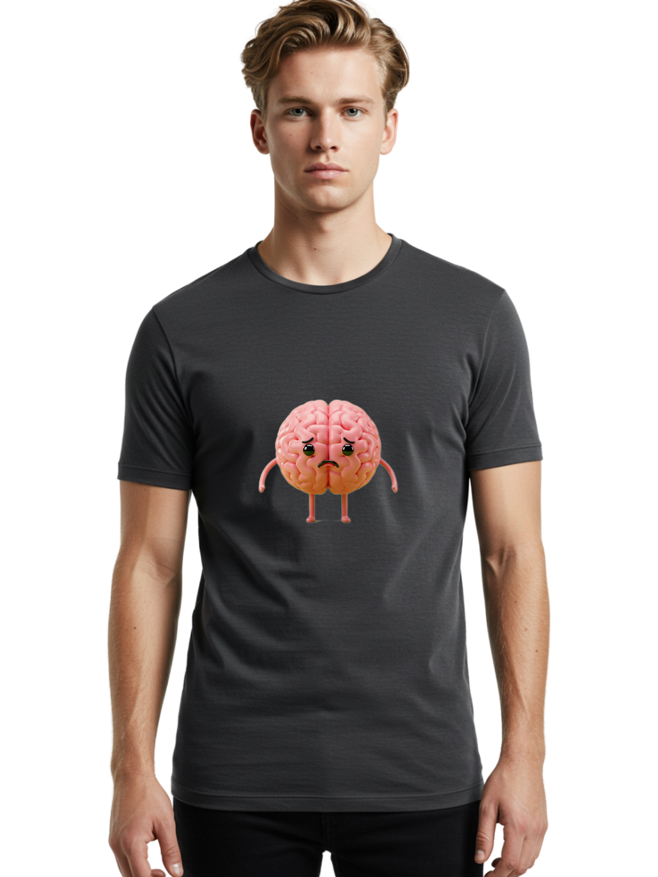 Angry-Brain-2 Men'S Graphic Tee, 100% Cotton, Comfortable Casual Summer Wear, Machine Washable, Cartoon Brain, Angry Face, Frustrated Expression, Anthropomorphic Character, Humorous Illustration, Brain With Attitude, Cognitive Humor, Baa131 14