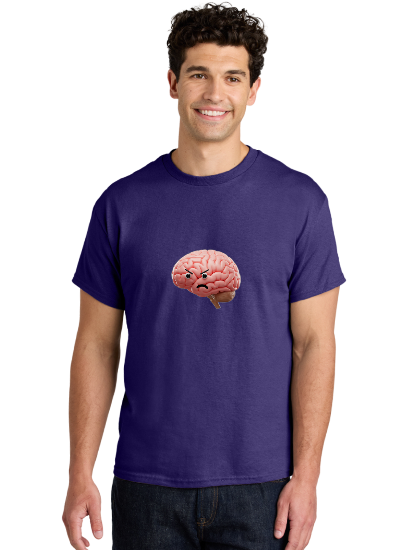 Angry-Brain Men'S Graphic Tee, 100% Cotton, Comfortable Casual Summer Wear, Machine Washable, Human Brain With Angry Face, Negative Emotions, Frustration, Cognitive Overload, Neuroscience, Mental Health, Brain Function, Emotional Intelligence Baa132 2