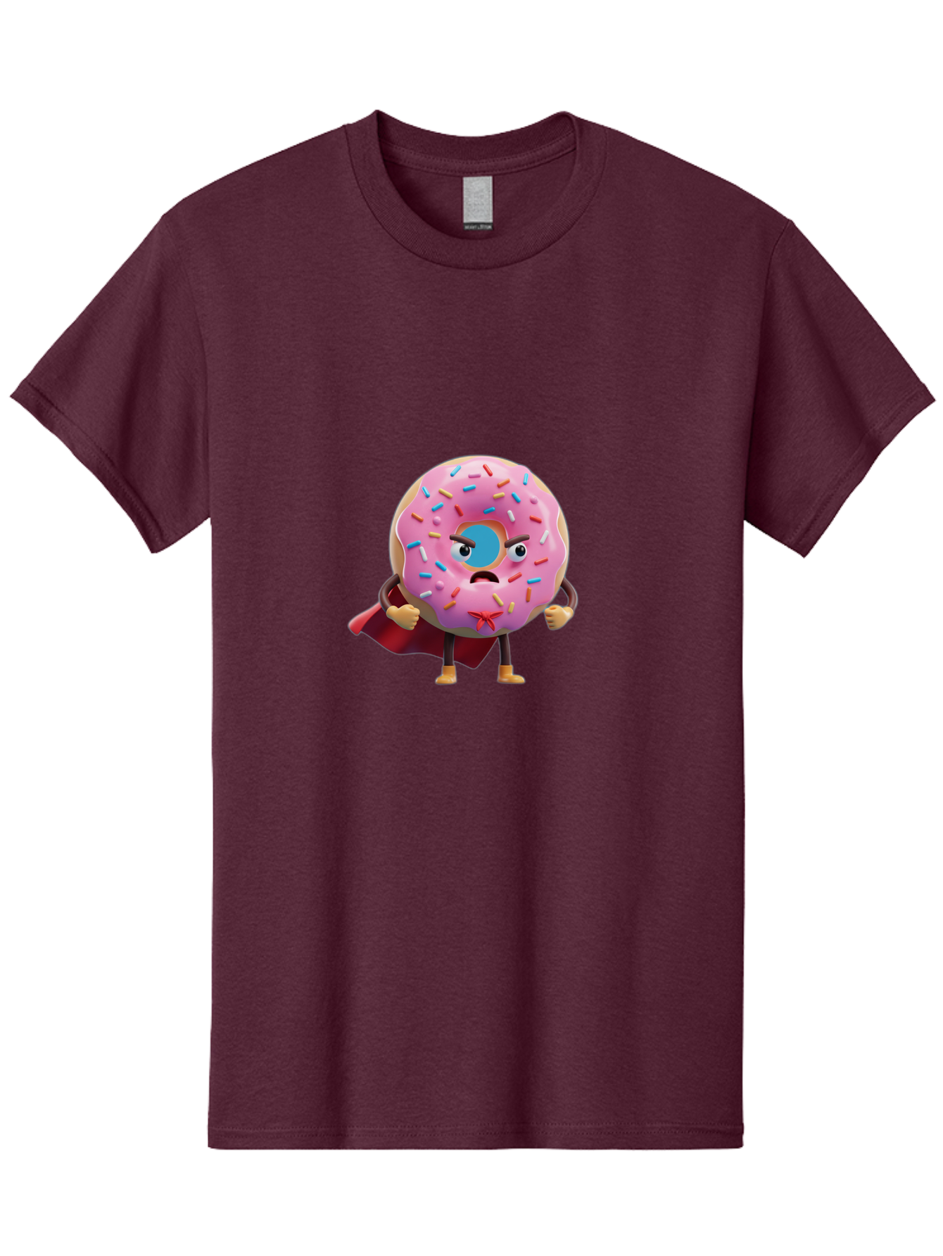 Angry-Donut-Superhero Men'S Graphic Tee, 100% Cotton, Comfortable Casual Summer Wear, Machine Washable, Pink Frosted Donut With Sprinkles, Angry Face, Superhero Cape, Funny Character, Comical Expression, Sweet Treat, Cartoon Character Baa133 25